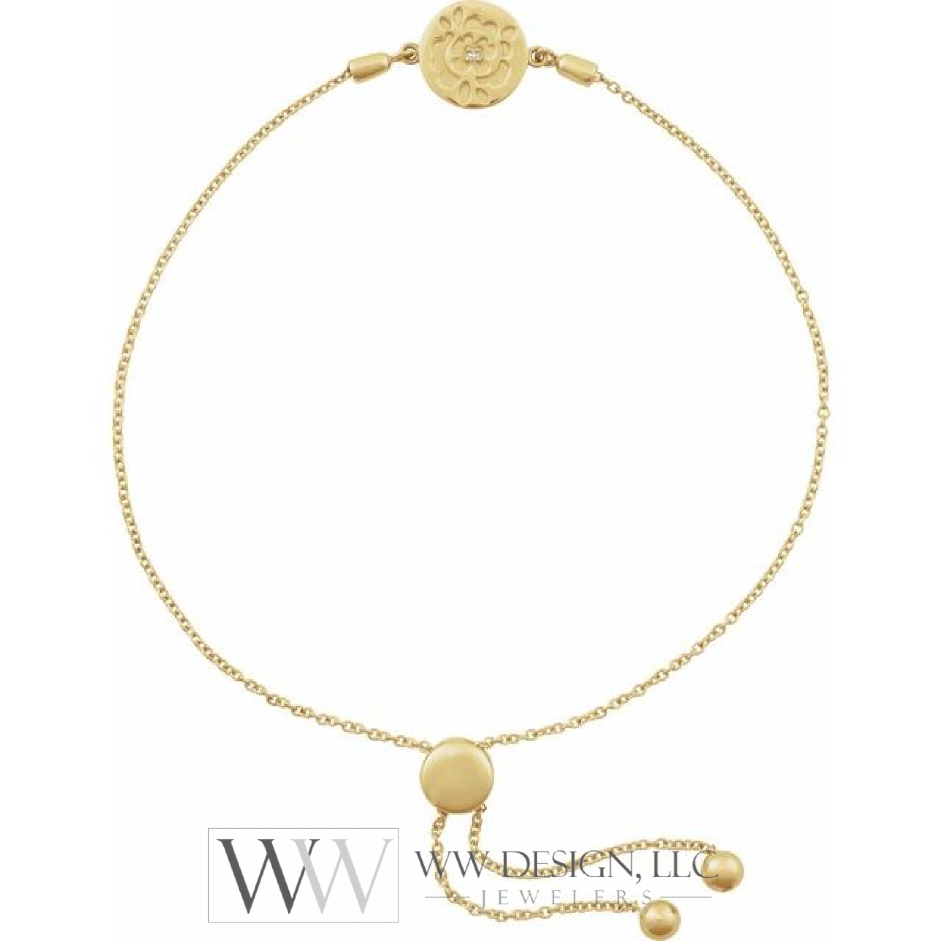 0.0075 Ct Natural Diamond Rose Cable Bolo Adjustable 9.5 Bracelet - 14K (Y W Or R) Gold Sterling