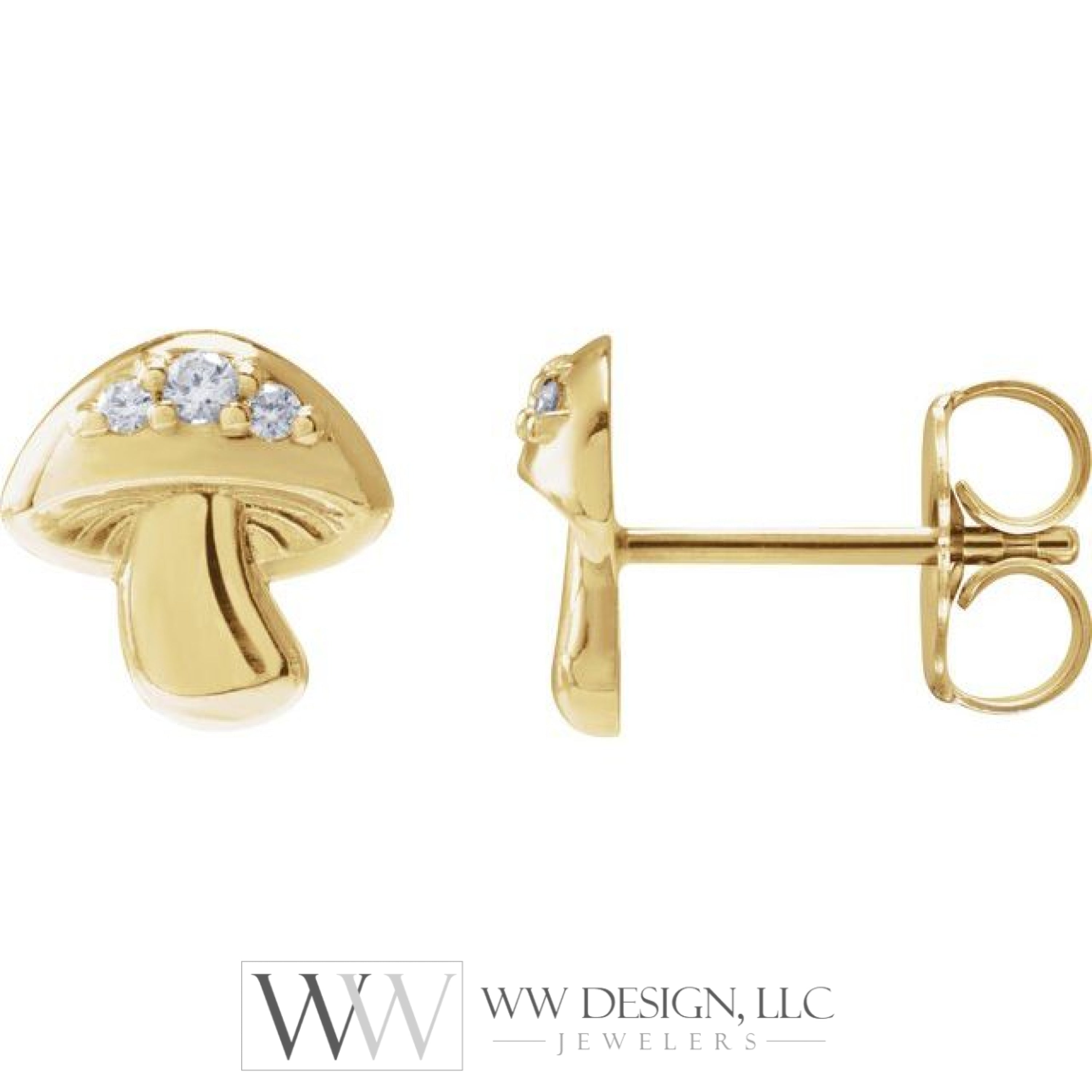 0.05 Ctw Natural Diamond Mushroom Earrings - 14K Gold (Y W Or R) Platinum Sterling Silver Earring