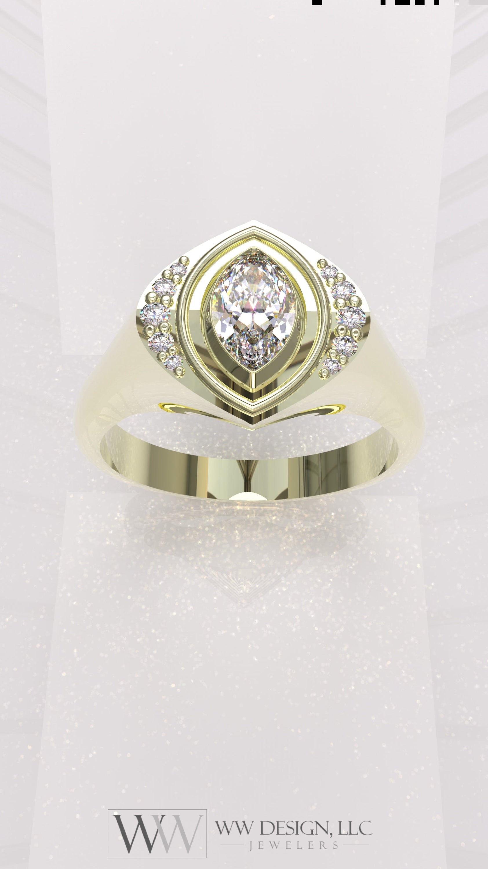 0.29 ctw Exotic Unique Marquise Diamond Signet Ring - 14k, 18k (Yellow, White, Rose), Platinum