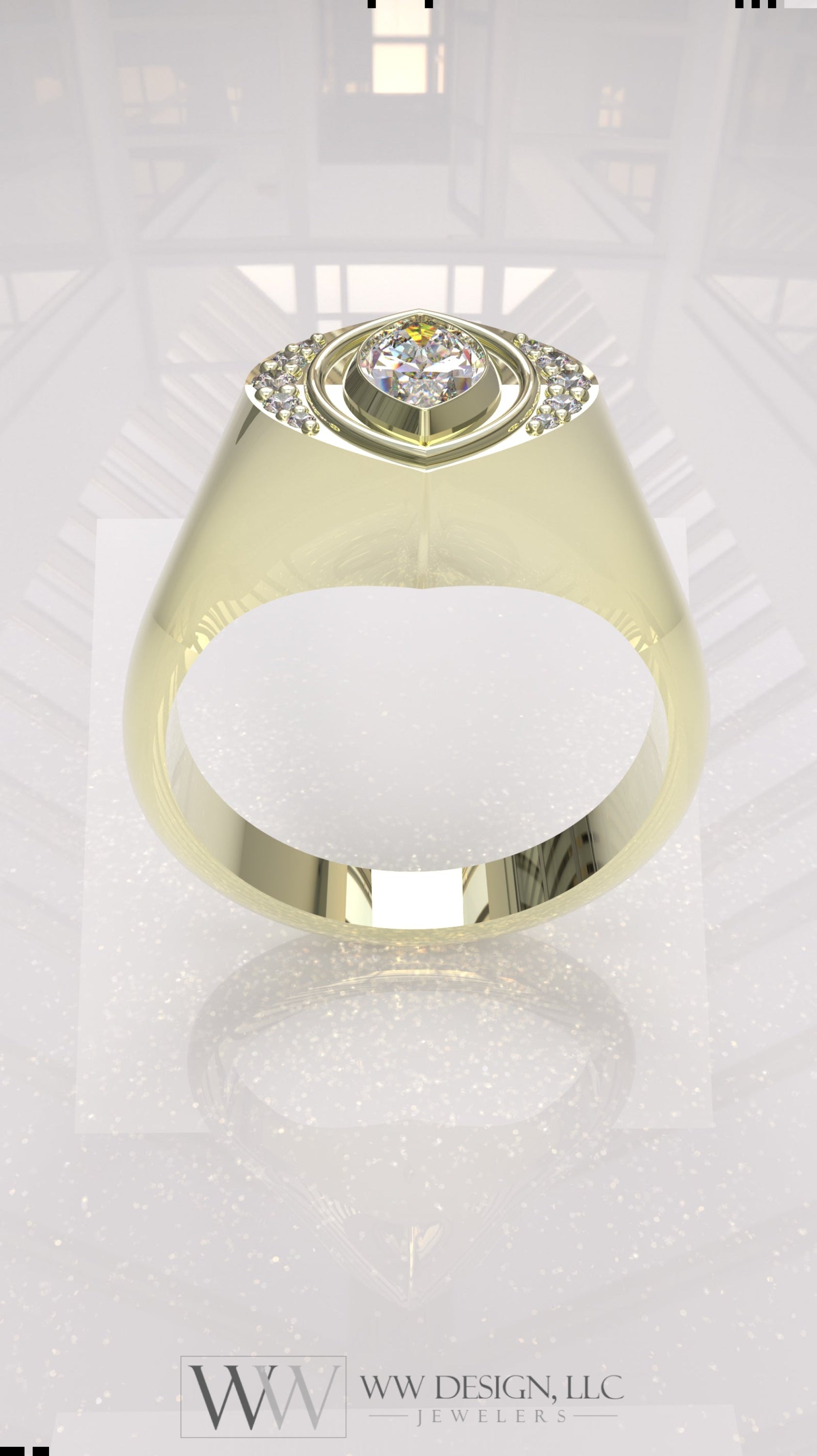 0.29 ctw Exotic Unique Marquise Diamond Signet Ring - 14k, 18k (Yellow, White, Rose), Platinum