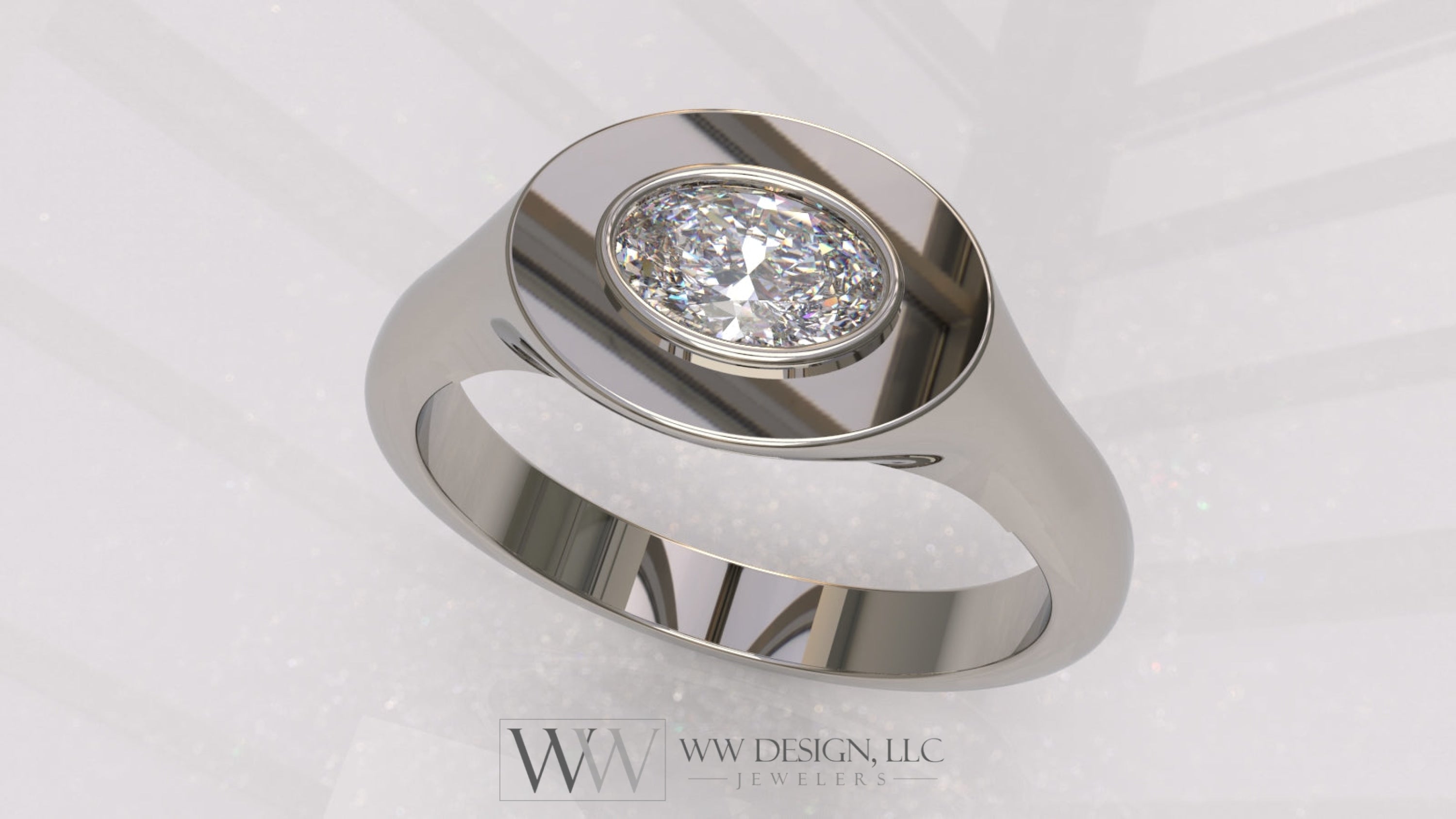 0.33 Ctw East-West Sideways Oval Signet Diamond Ring - 14K 18K (Yellow White Rose) Platinum Gold /