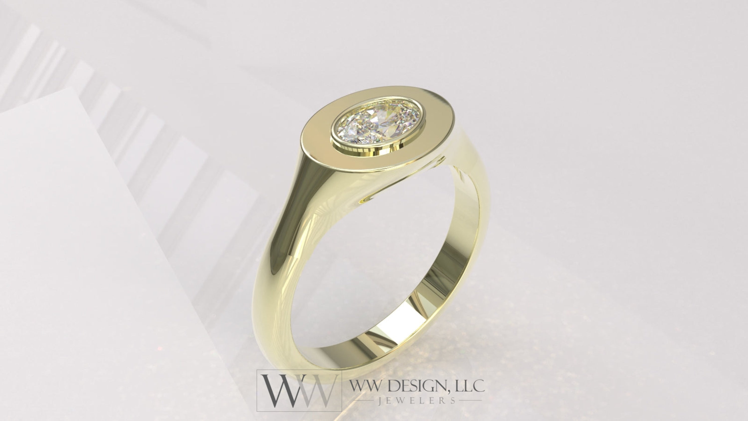 0.33 Ctw East-West Sideways Oval Signet Diamond Ring - 14K 18K (Yellow White Rose) Platinum Rings