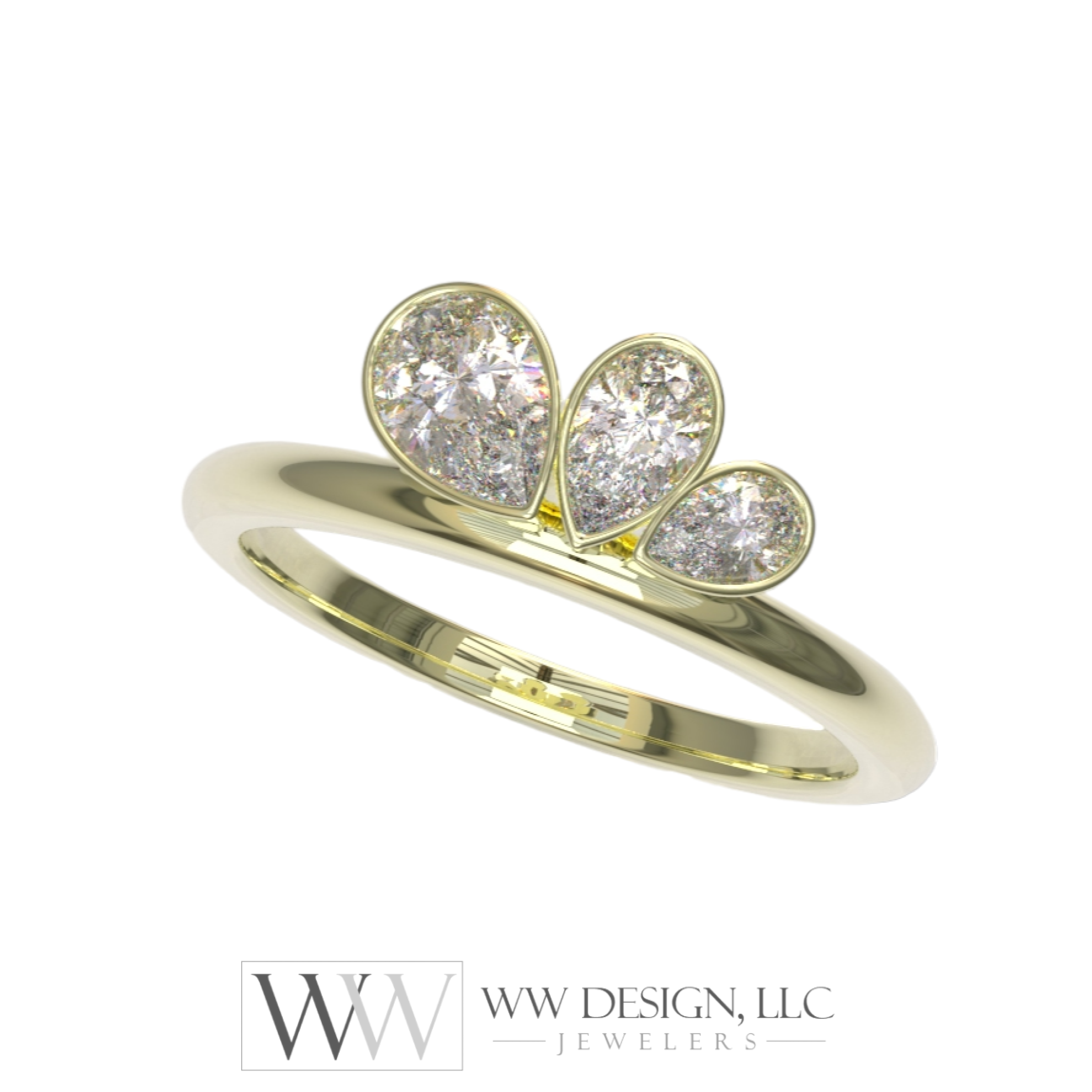 0.58 Ctw Graduated Asymetrical Pear Trio Diamond Ring - 14K 18K (Yellow White Rose) Platinum Rings