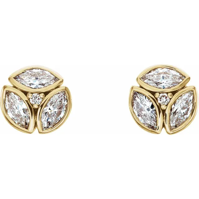 1/2 CTW Flower Bud Marquise Bloom Natural Diamond Cluster Earrings - 14k Gold (Y, W or R), Sterling Silver or Platinum