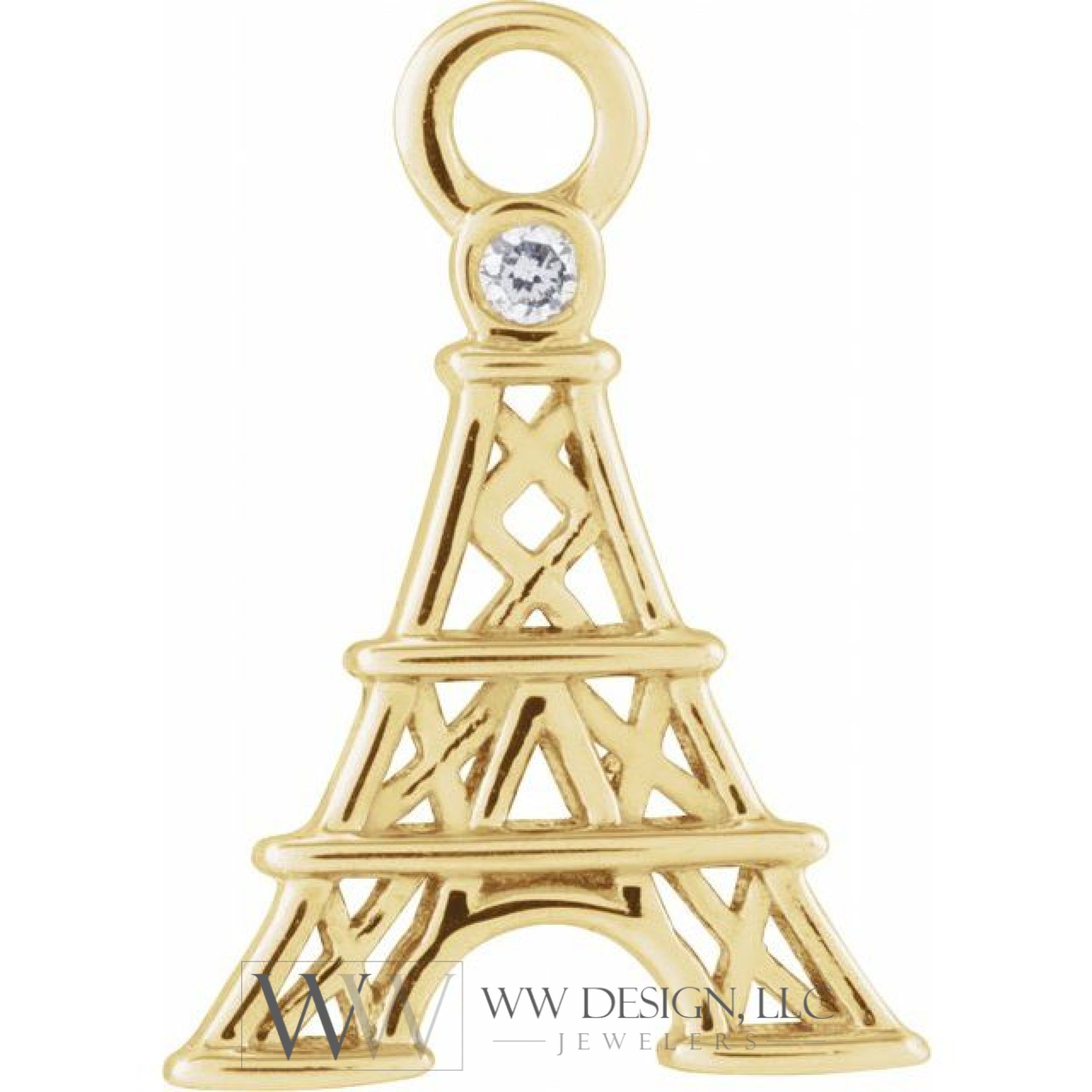 .006 CT Natural Diamond Paris Eiffel Tower Dangle Charm - 14k Gold (Y, W, R)