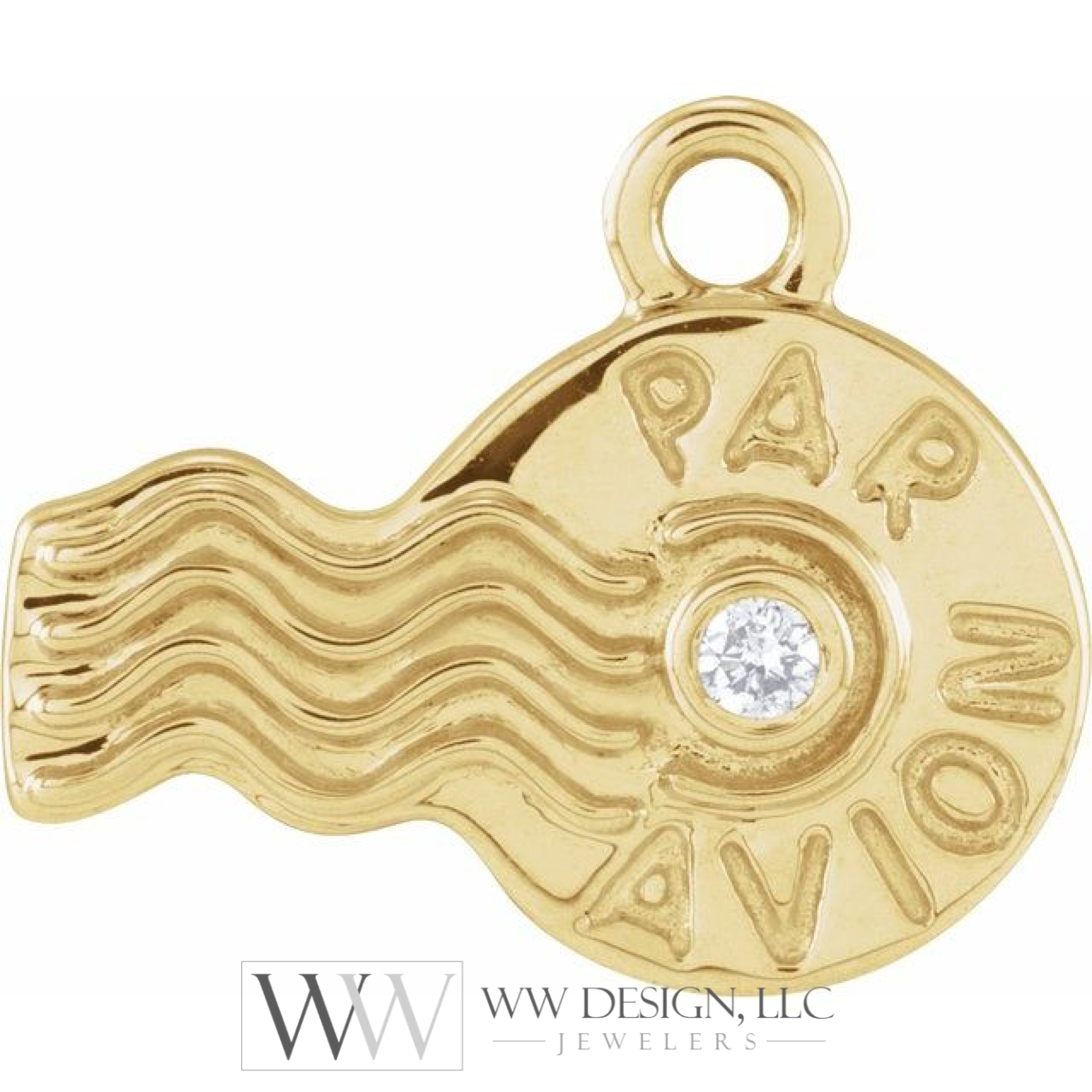 .01 CT Natural Diamond Par Avion Stamp Dangle Charm - 14k Gold (Y, W, R)