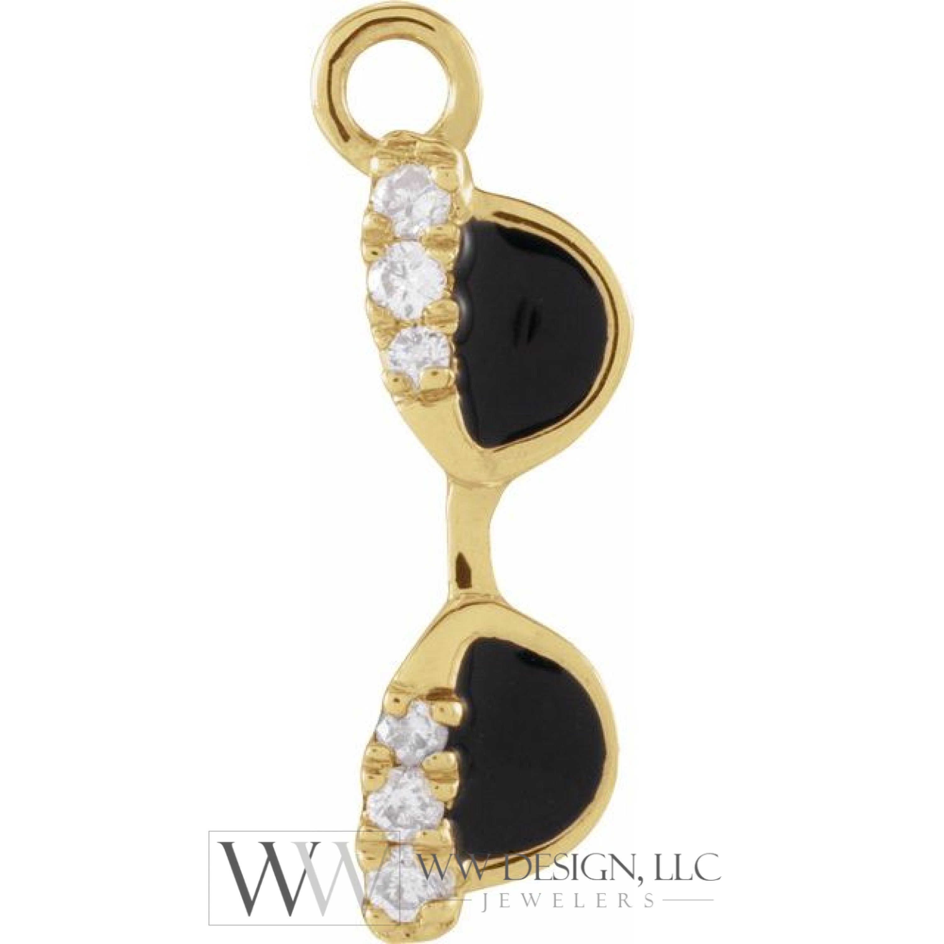 .02 CTW Natural Diamond Black Enamel Sunglasses Dangle Charm - 14k Gold (Y, W, R)