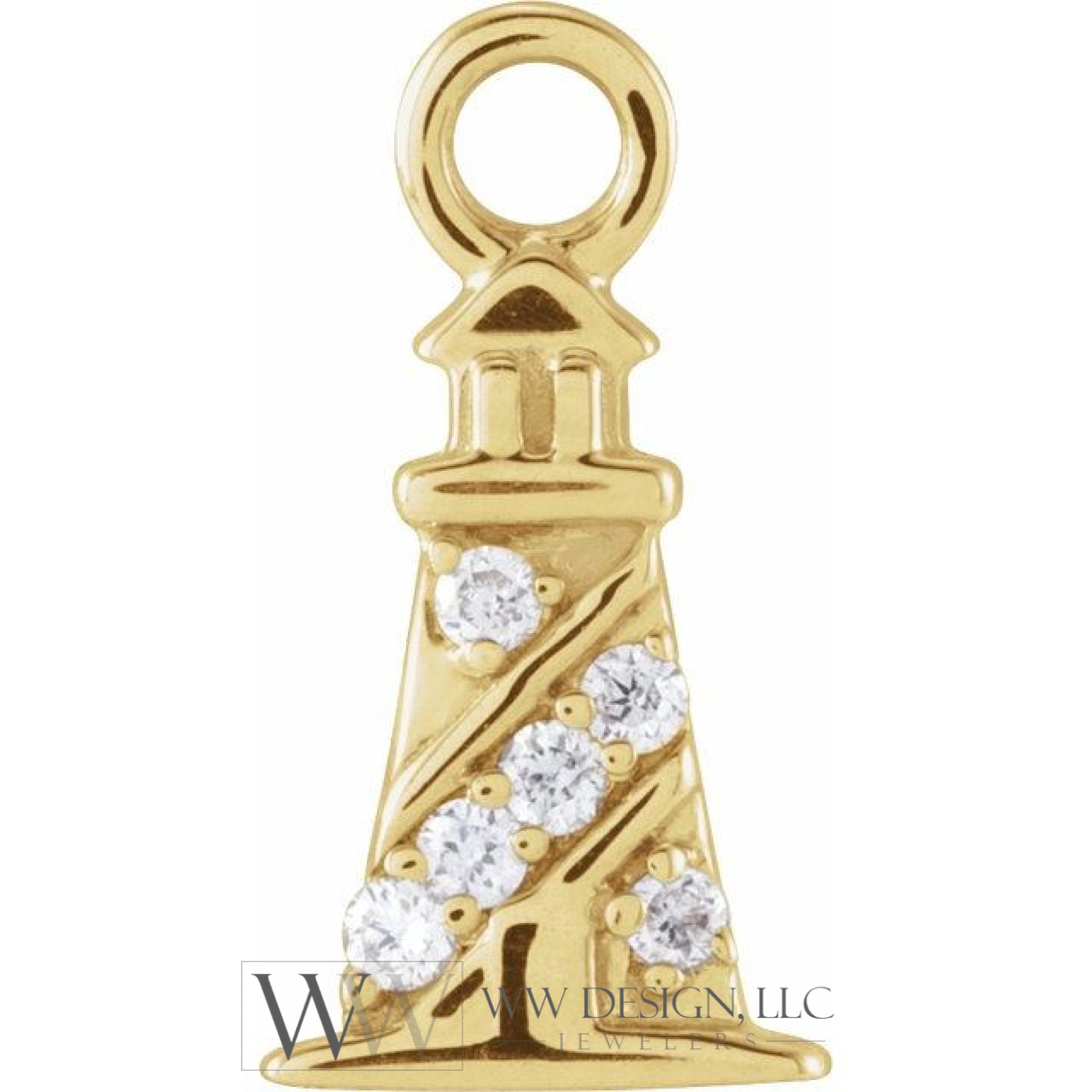 .02 CTW Natural Diamond Lighthouse Dangle Charm - 14k Gold (Y, W, R)