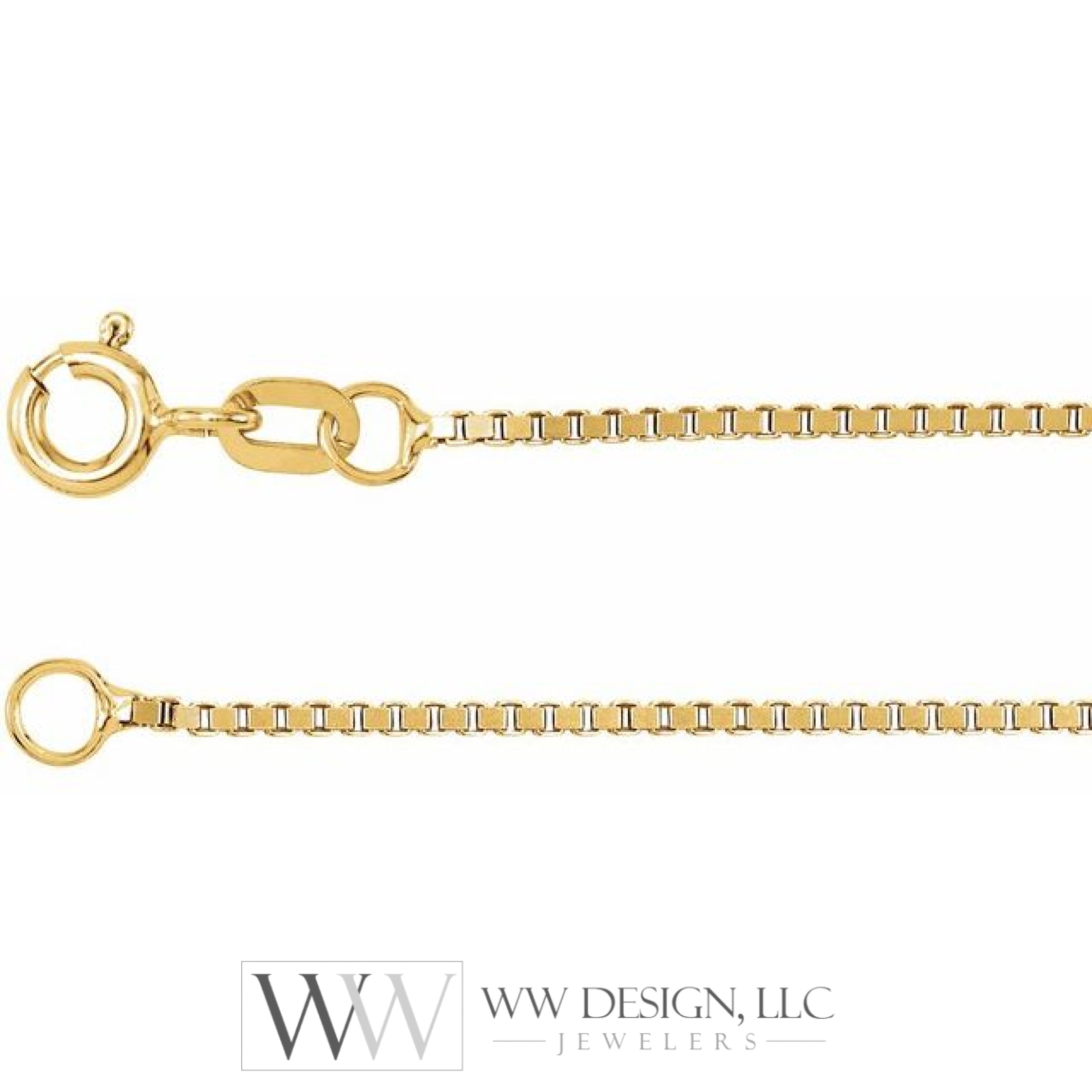 1.2mm Box Chain Bracelet or Necklace - 14k Gold (Y, W), or Sterling Silver