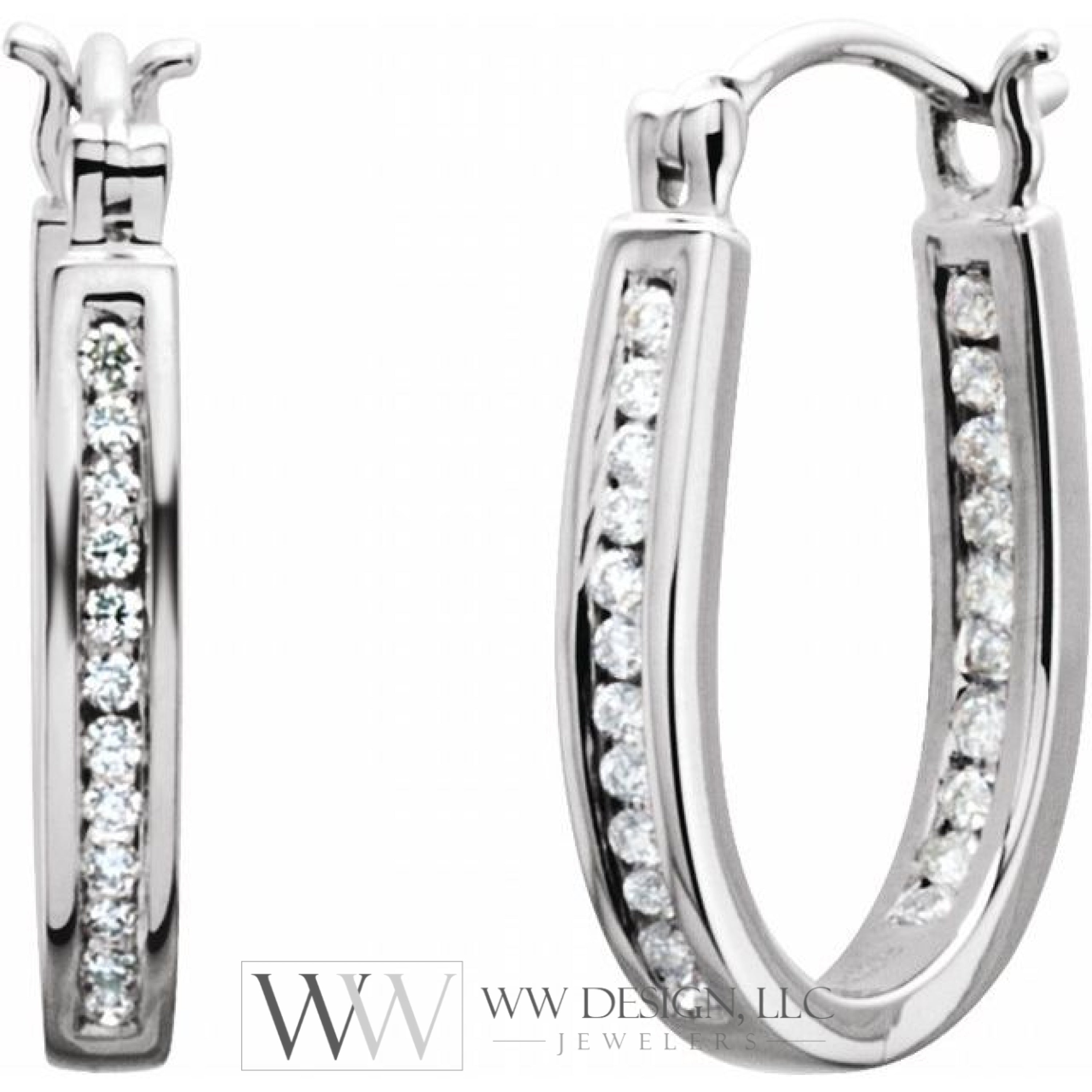 13.7 Mm 1/3 Ctw Natural Diamond Inside-Outside Hoop Earrings - 14K Gold (Y W Or R) White / 1/4