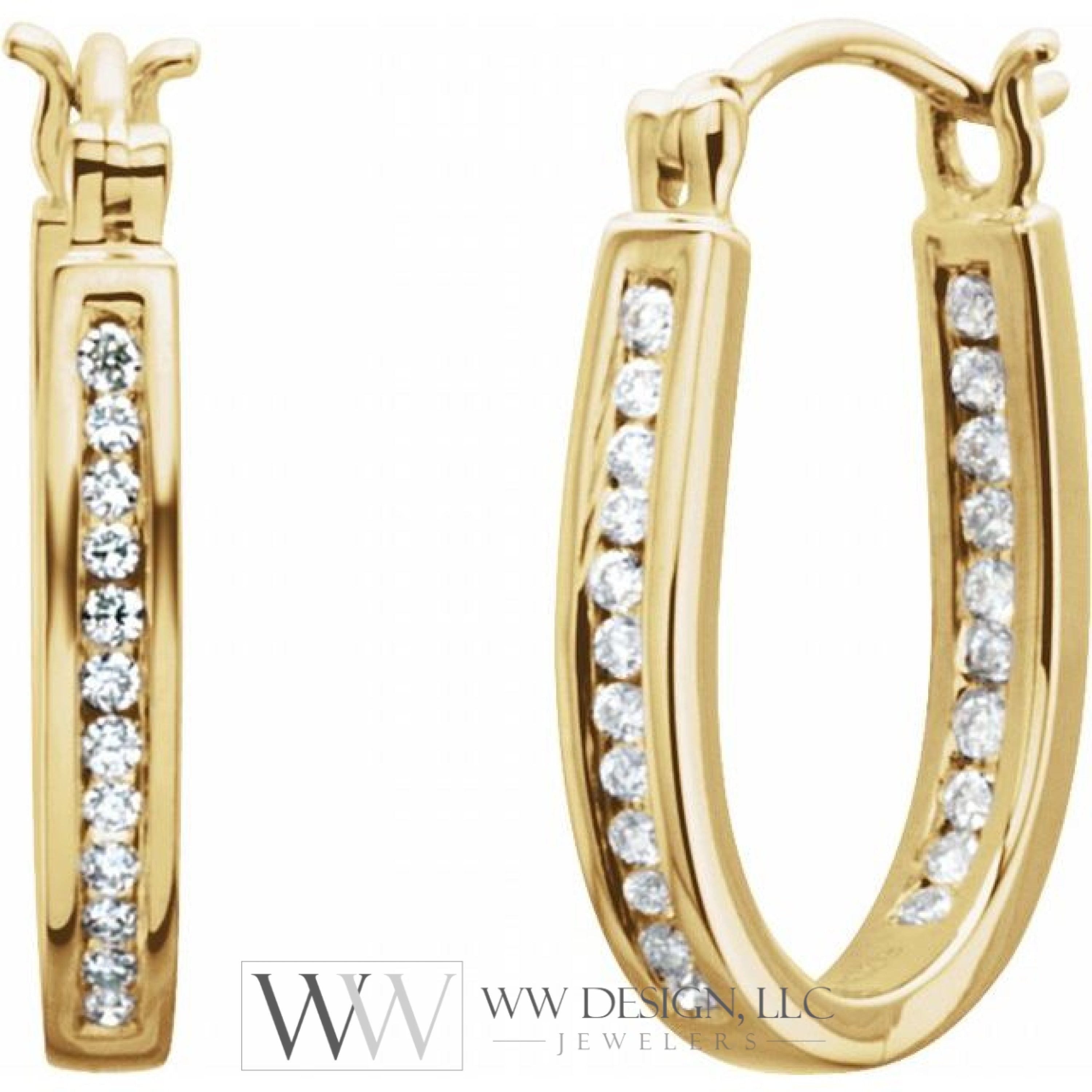 13.7 Mm 1/3 Ctw Natural Diamond Inside-Outside Hoop Earrings - 14K Gold (Y W Or R) Yellow / 1/4