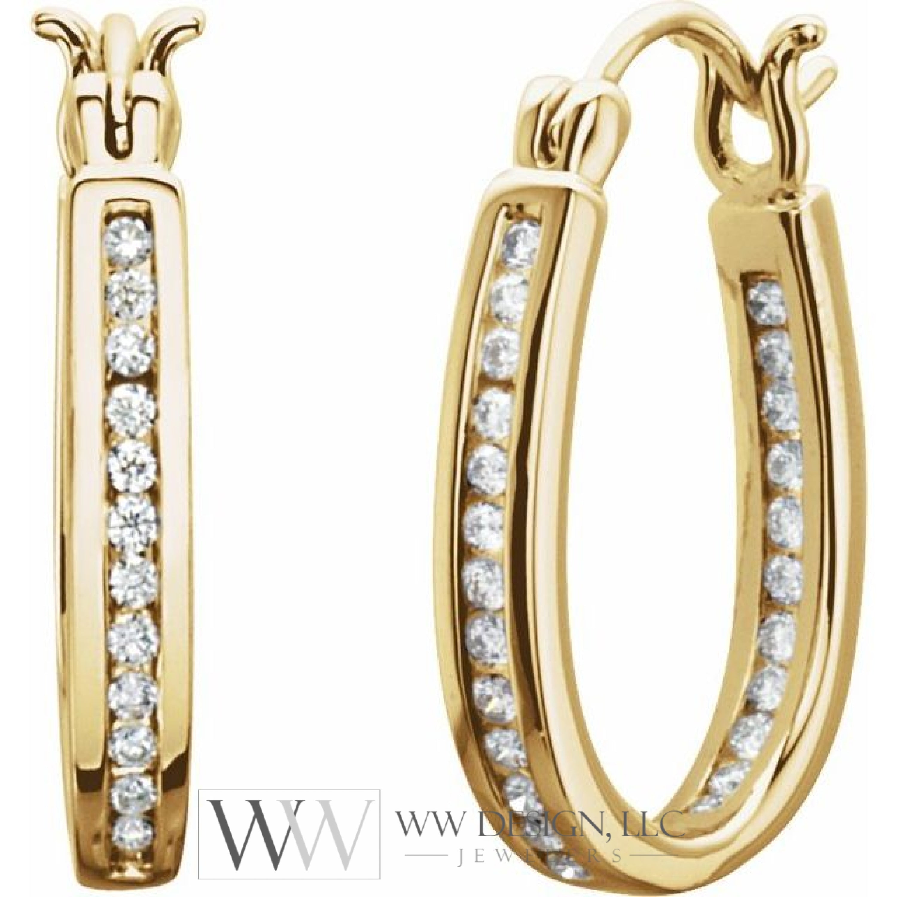 13.7 Mm 1/3 Ctw Natural Diamond Inside-Outside Hoop Earrings - 14K Gold (Y W Or R) Yellow /