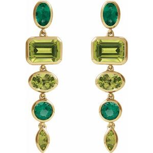 14K Yellow Natural Peridot & Lab-Grown Emerald Dangle Earrings