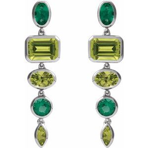 14K Yellow Natural Peridot & Lab-Grown Emerald Dangle Earrings