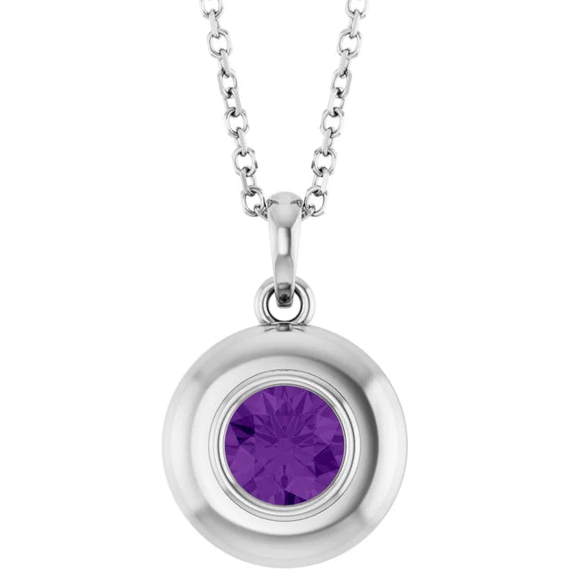 Natural Pear Amethyst Bubble Button Solitaire 16-18" Necklace or Pendant - 14k Gold (Yellow, Rose or White), Platinum or Sterling Silver