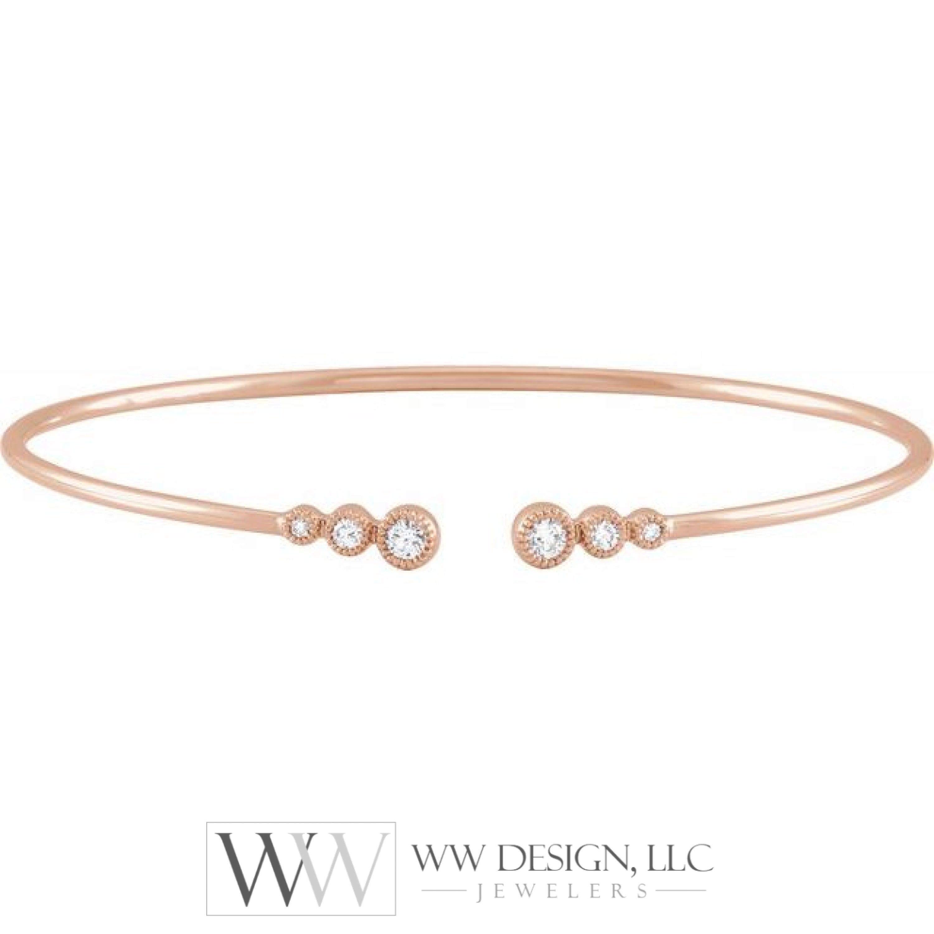1/4 Ctw Natural Diamond Graduated Cuff 7 Bracelet - 14K Gold (Y W Or R)