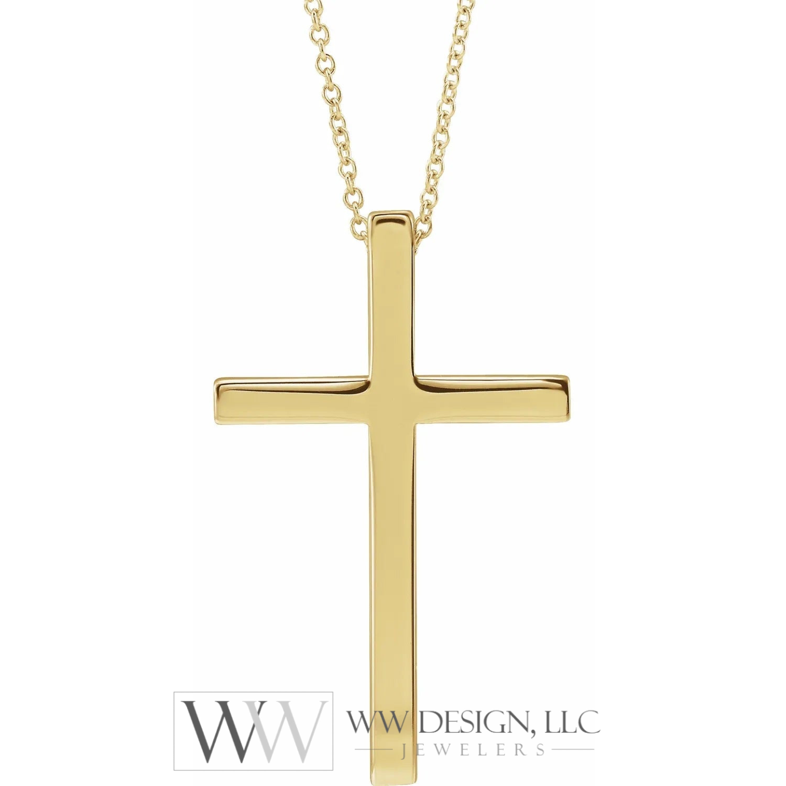 14k Gold Cross Necklace - 29.5mm x 18.2mm - 14k Gold (Y, W or R) - Men's, Woman's, Unisex - WWDesignJewelers.com