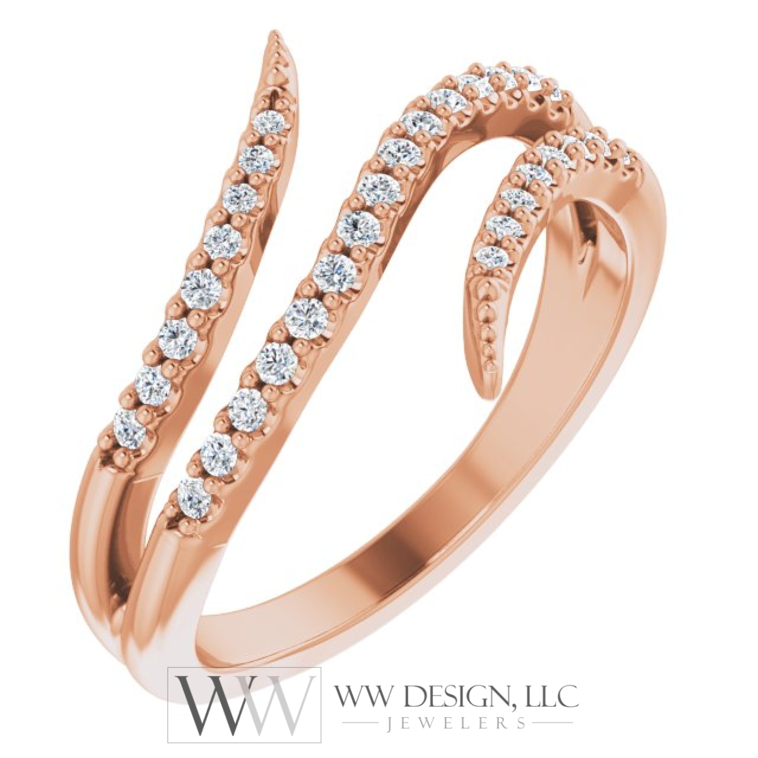 1/5 Ctw Double Bypass Diamond Ring - 14K Gold (Y W Or R) Platinum Rings