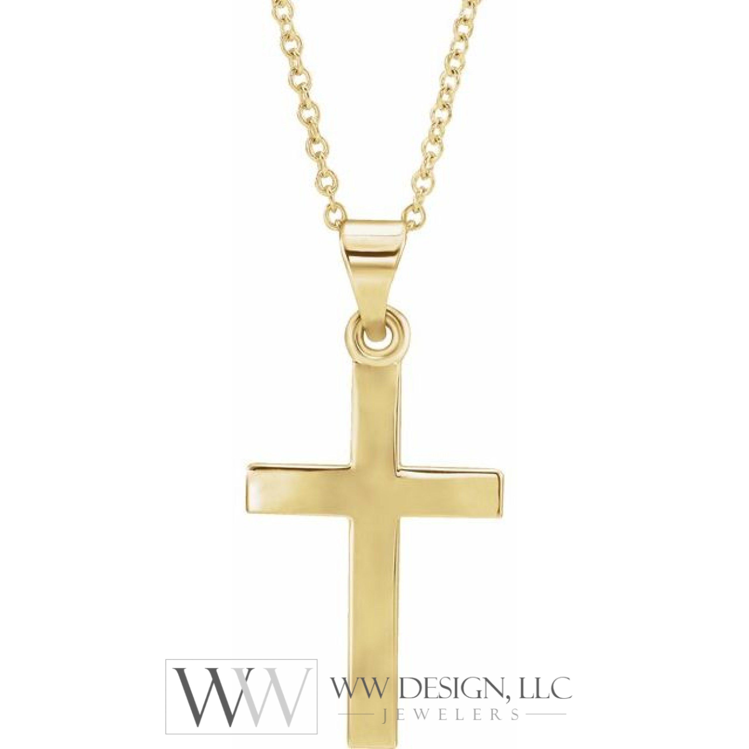 17mm x 11.5mm Cross 18" Necklace - 14K Gold (Y, W, or R), or Sterling Silver