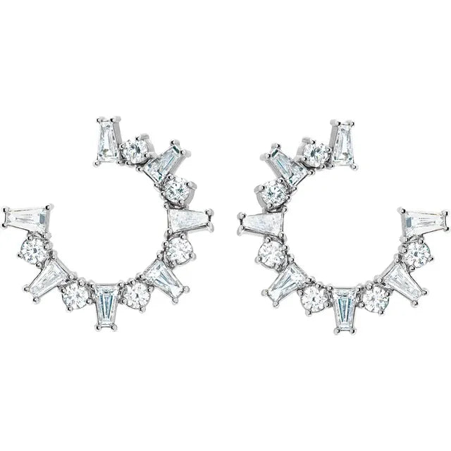 1 CTW Natural Diamond Front-Facing Celestial Starburst Hoop Earrings - 14k Gold (Y, W or R), Sterling Silver or Platinum