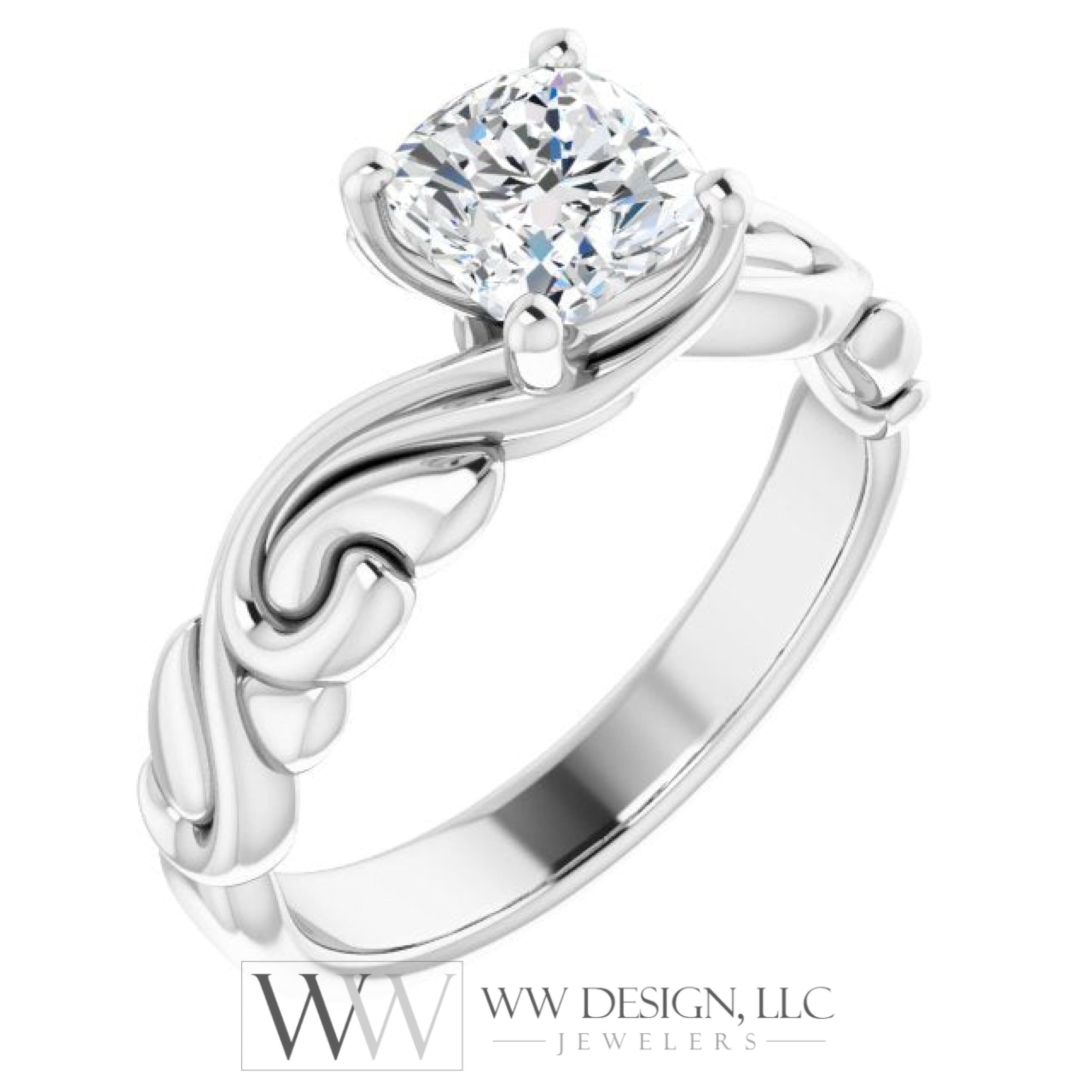 1Ct Swirl Engagement Ring - Platinum 18K 14K Or 10K (Y W R) Rings