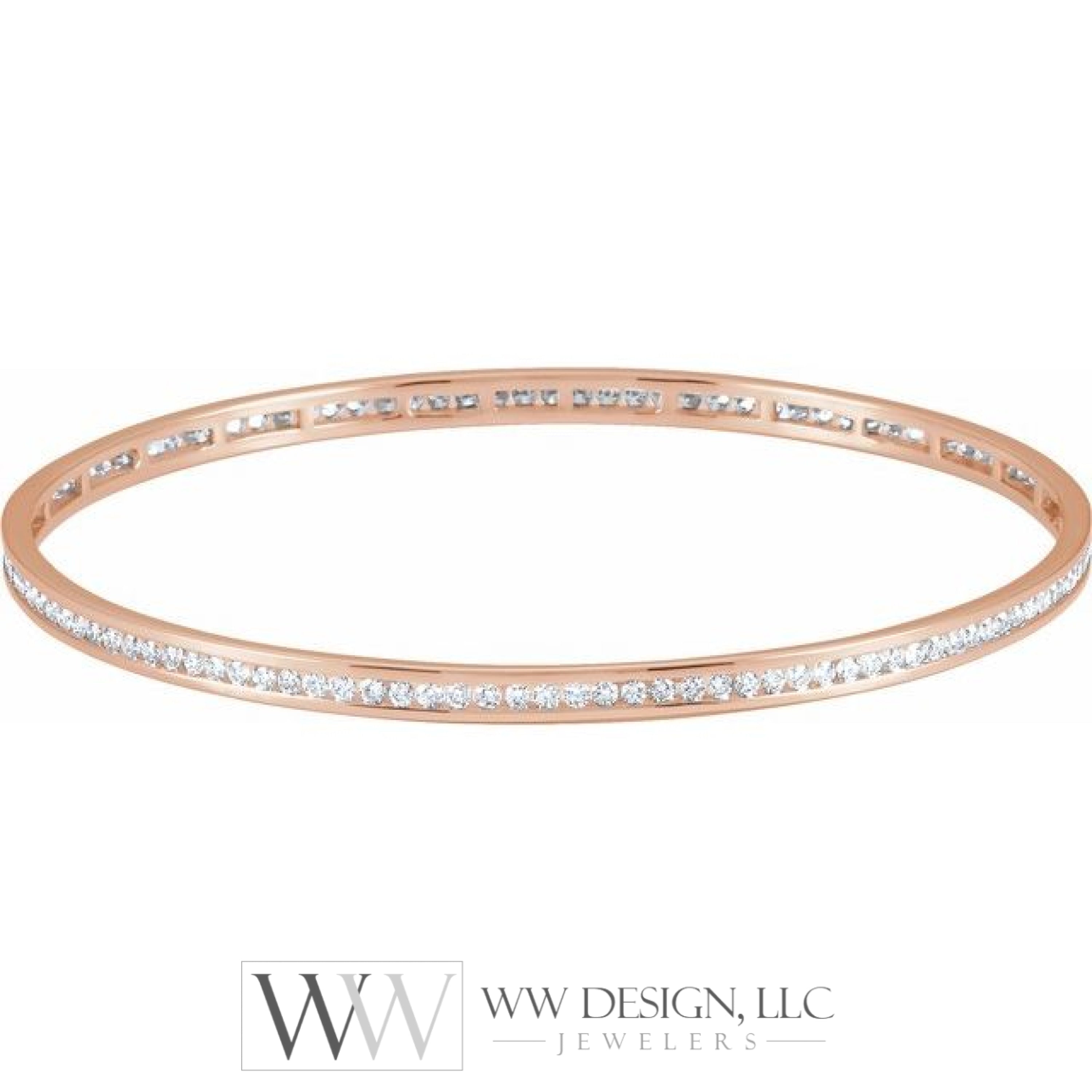 2.25 CTW or 1.5 CTW Natural Diamond Stackable Bangle 8" Bracelet - 14k Gold (Yellow, White or Rose) wwdesignjewelers.com