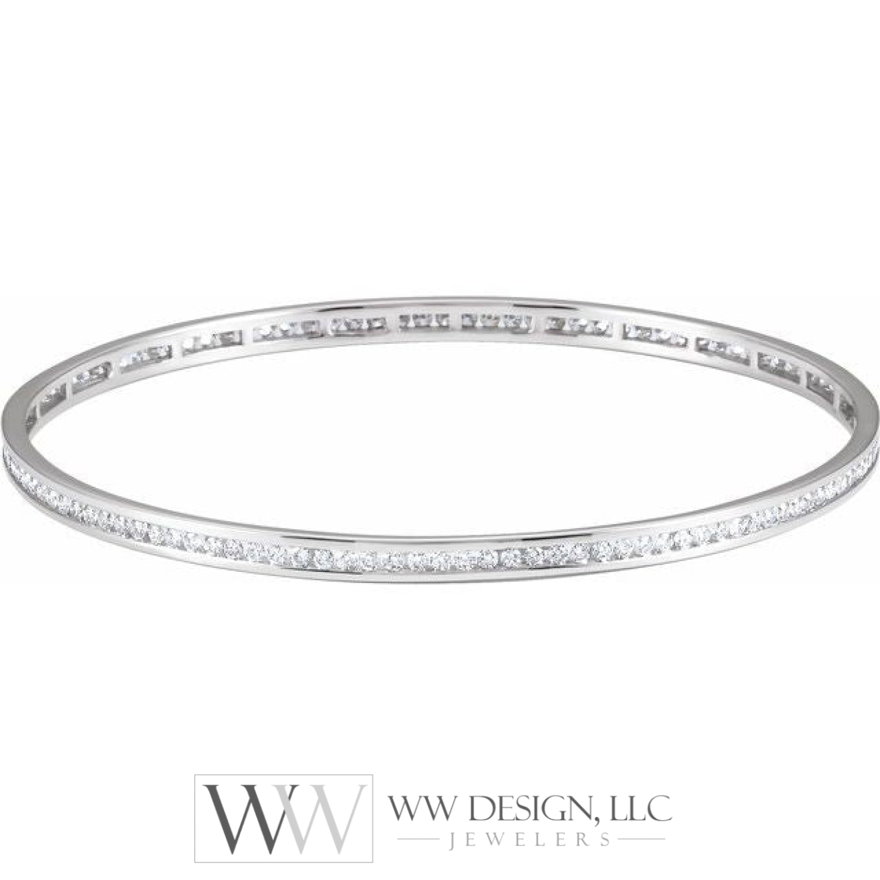 2.25 CTW or 1.5 CTW Natural Diamond Stackable Bangle 8" Bracelet - 14k Gold (Yellow, White or Rose) wwdesignjewelers.com