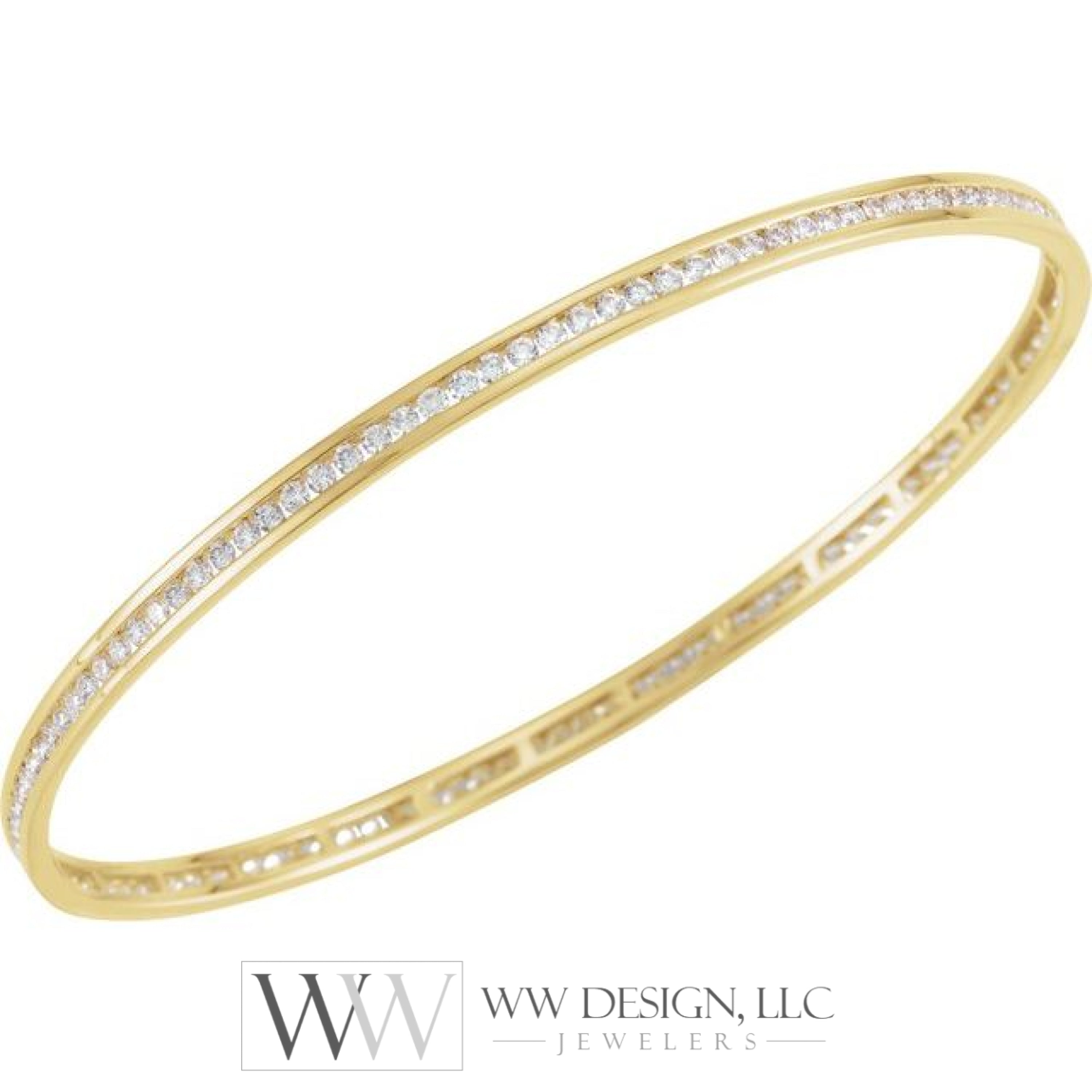 2.25 CTW or 1.5 CTW Natural Diamond Stackable Bangle 8" Bracelet - 14k Gold (Yellow, White or Rose) wwdesignjewelers.com