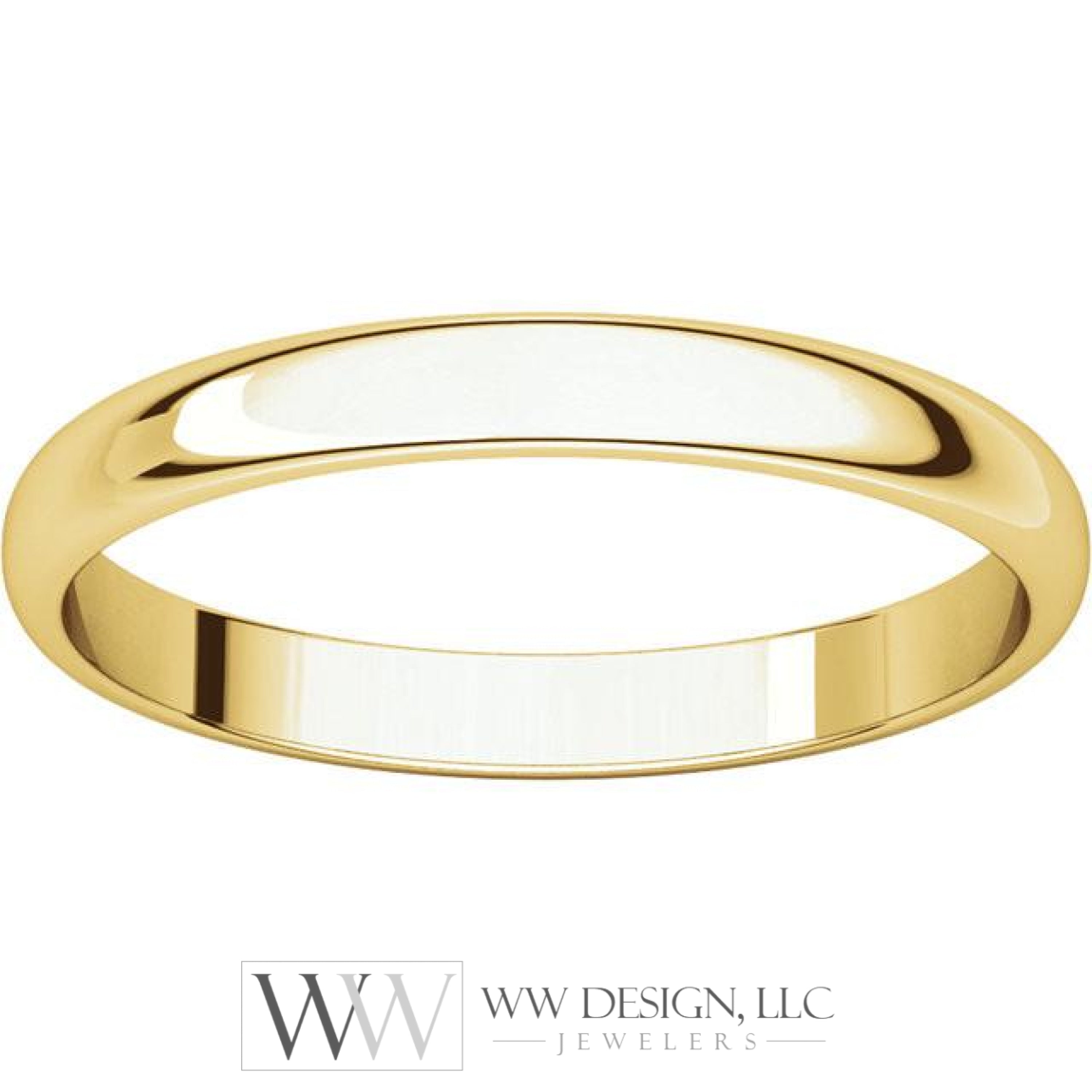2.5mm Half Round Light Wedding Band Stackable Ring - 14k Gold (Y, W, or R), Palladium, Platinum, Sterling Silver
