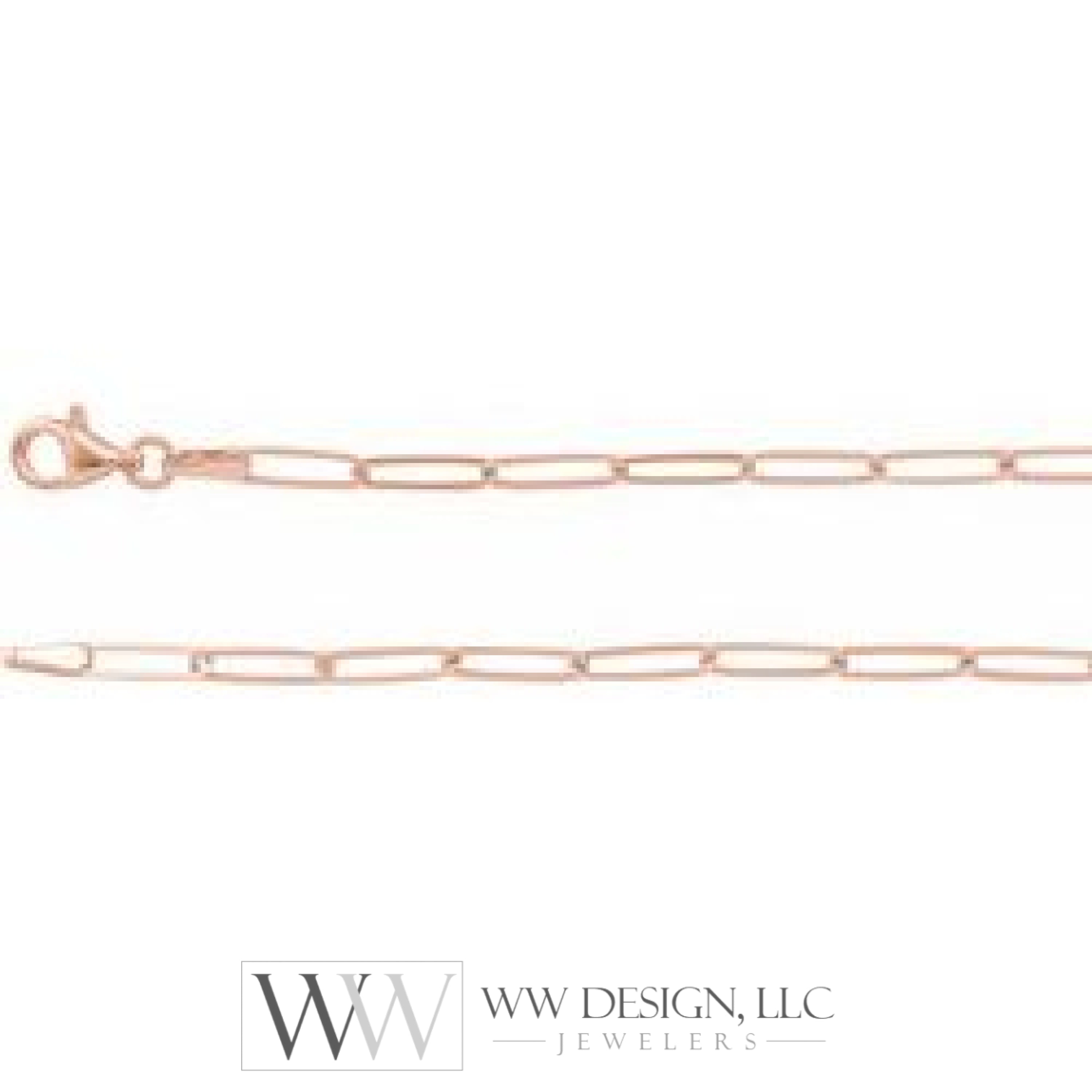 2.6 mm Thin Elongated Flat Link Paperclip Chain - 14k Gold (Y, W, or R), or Sterling Silver - wwdesignjewelry.com