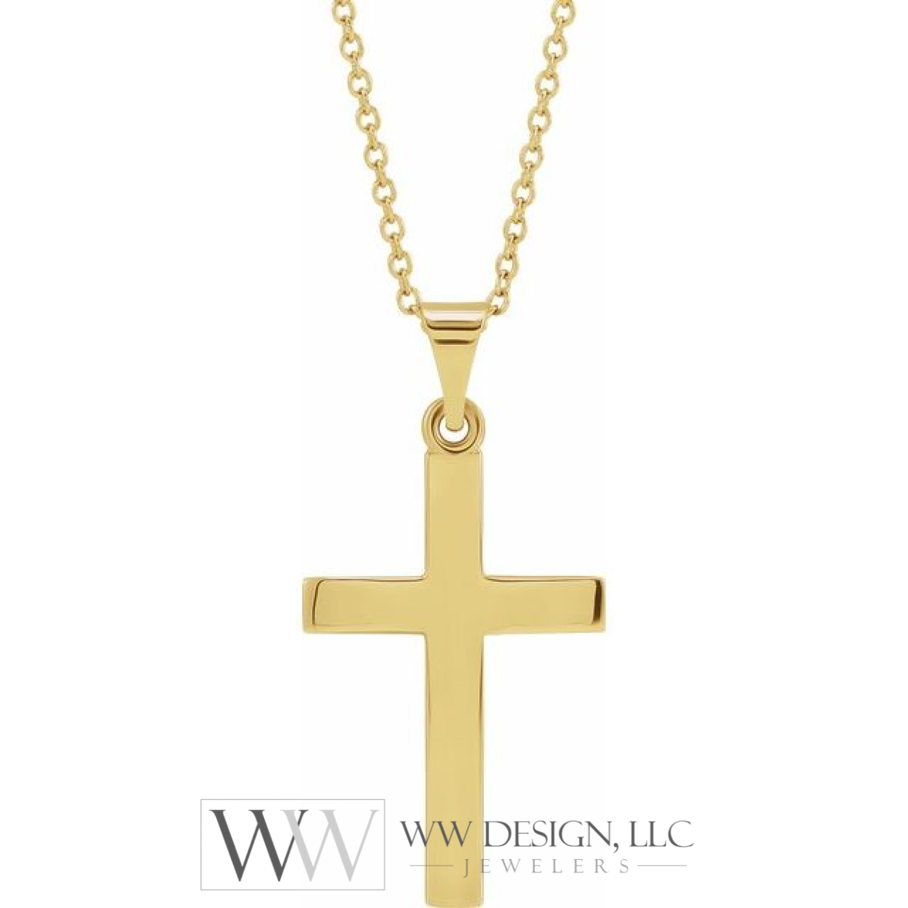 20mm x 13.7mm Cross 18" Necklace - 14K Gold (Y, W, or R), or Sterling Silver