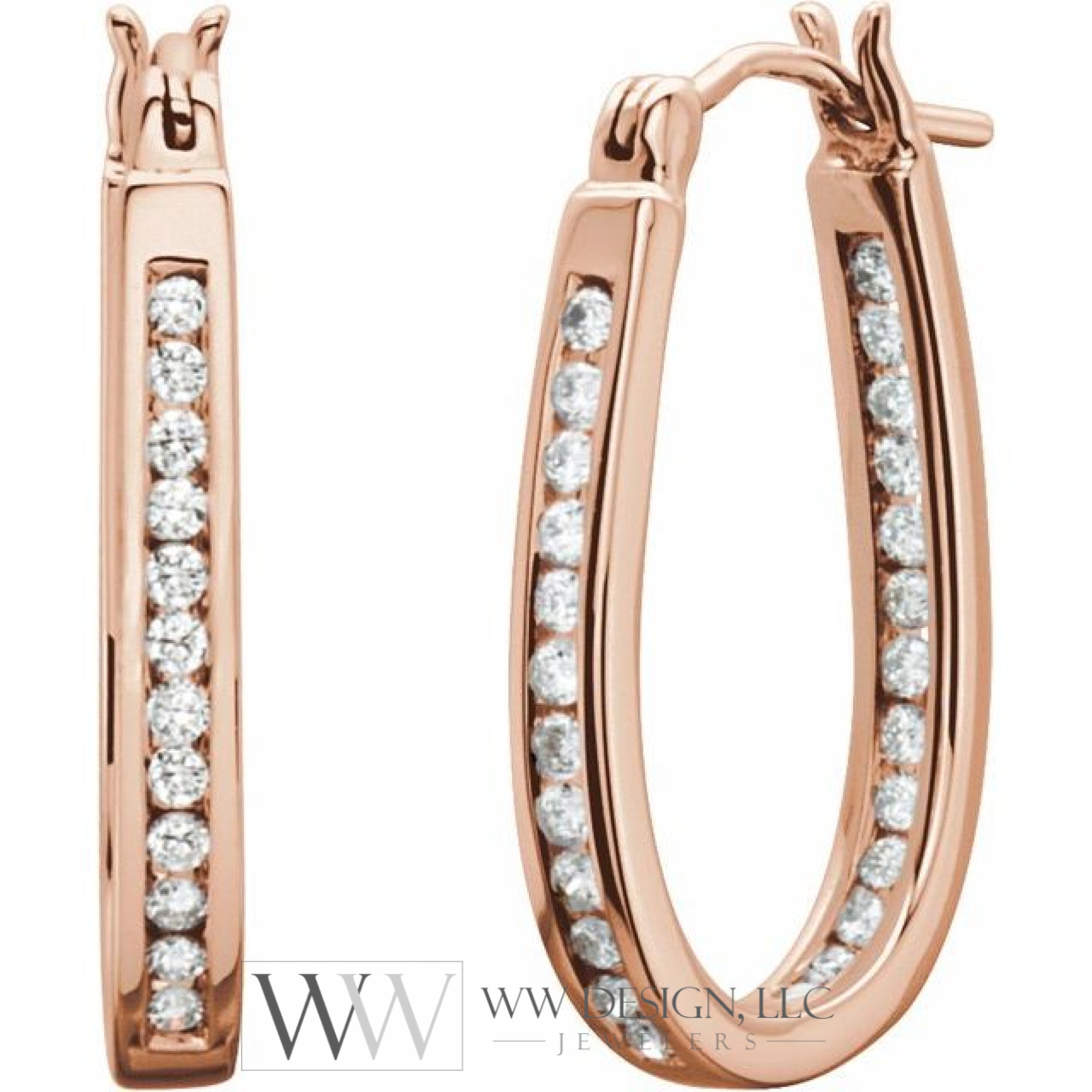 22.5 Mm 1/2 Ctw Natural Diamond Inside-Outside Hoop Earring - 14K Gold (Y W Or R) 14K Rose Earrings