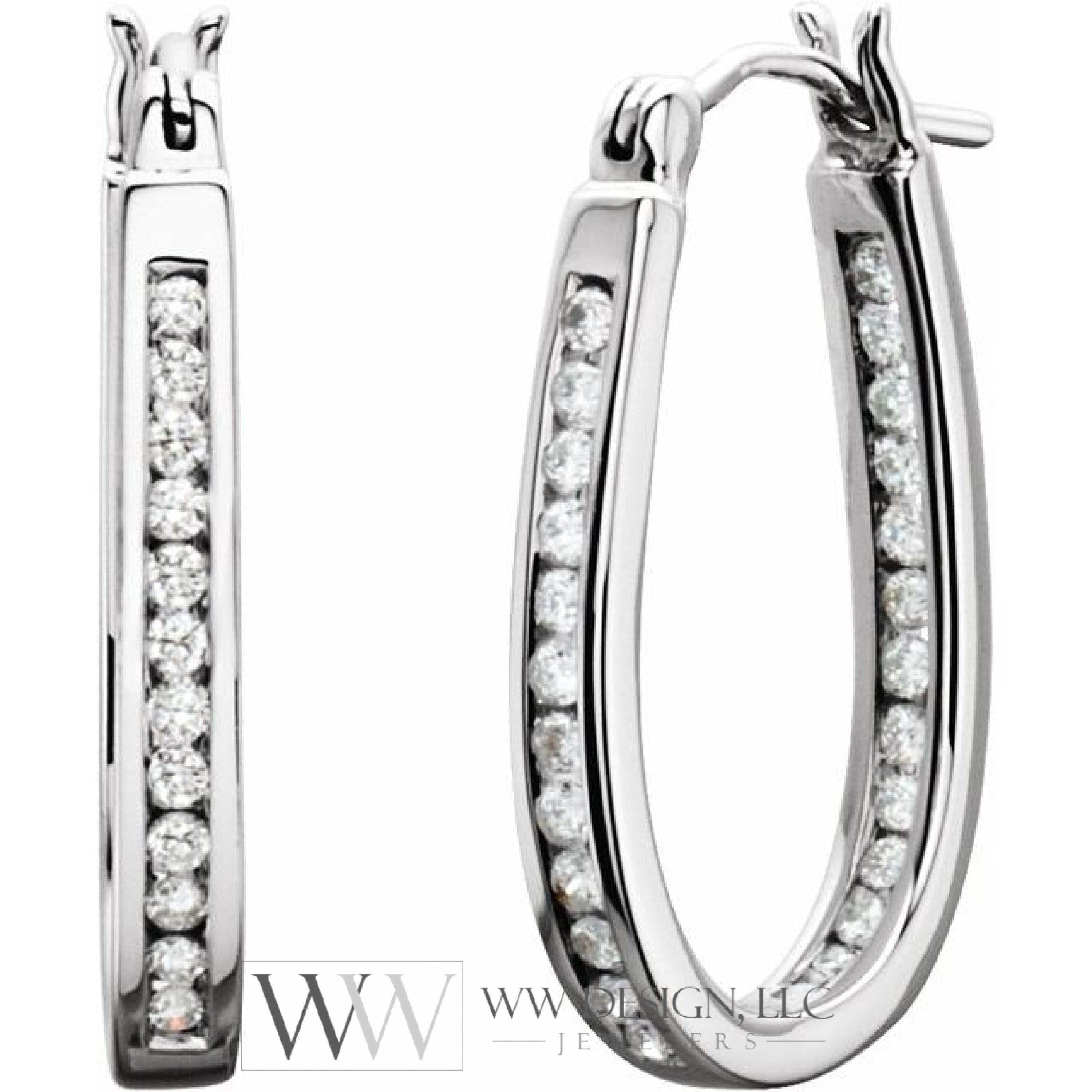 22.5 Mm 1/2 Ctw Natural Diamond Inside-Outside Hoop Earring - 14K Gold (Y W Or R) White Earrings