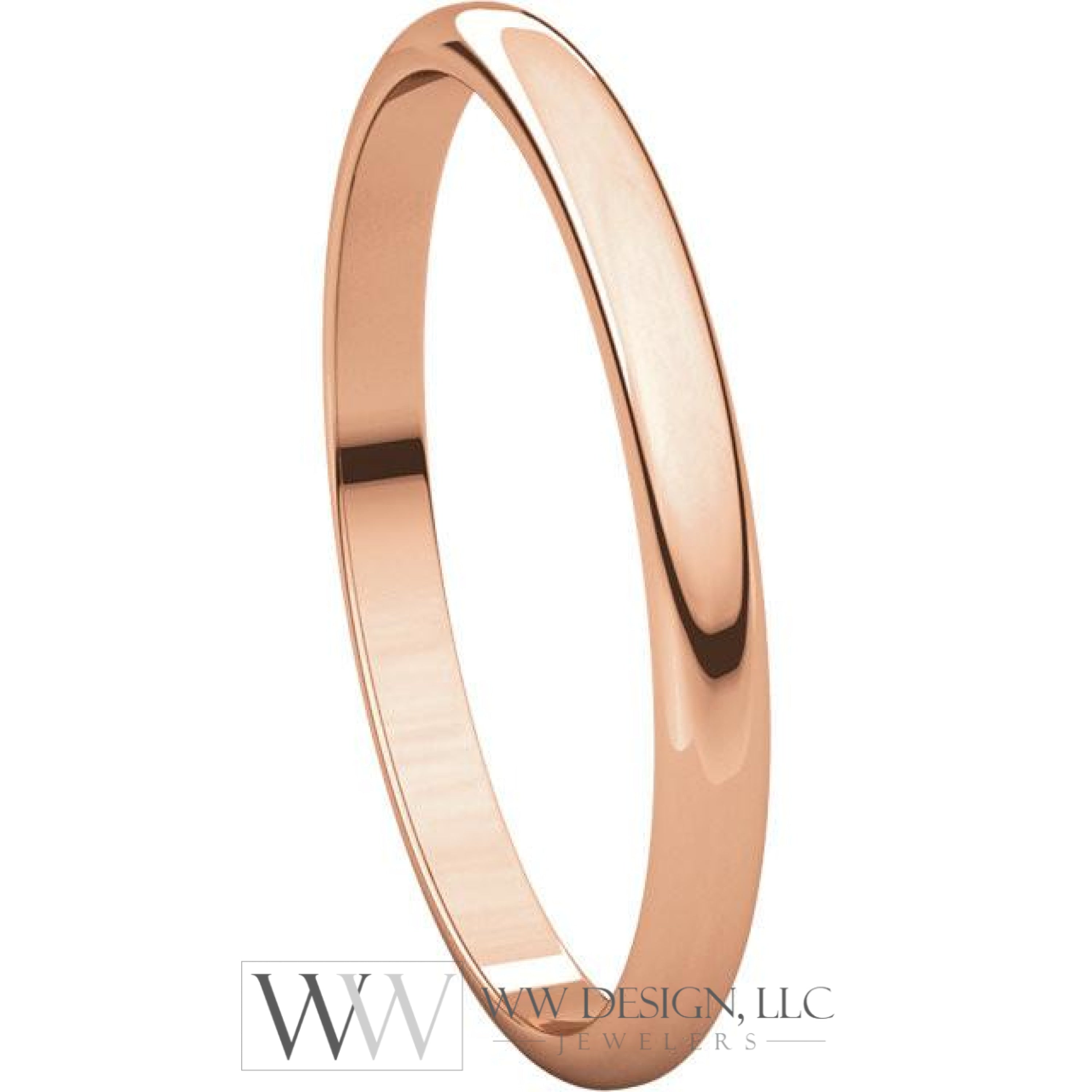 2mm Half Round Light Wedding Band Stackable Ring - 14k Gold (Y, W, or R), Palladium, Platinum, Sterling Silver
