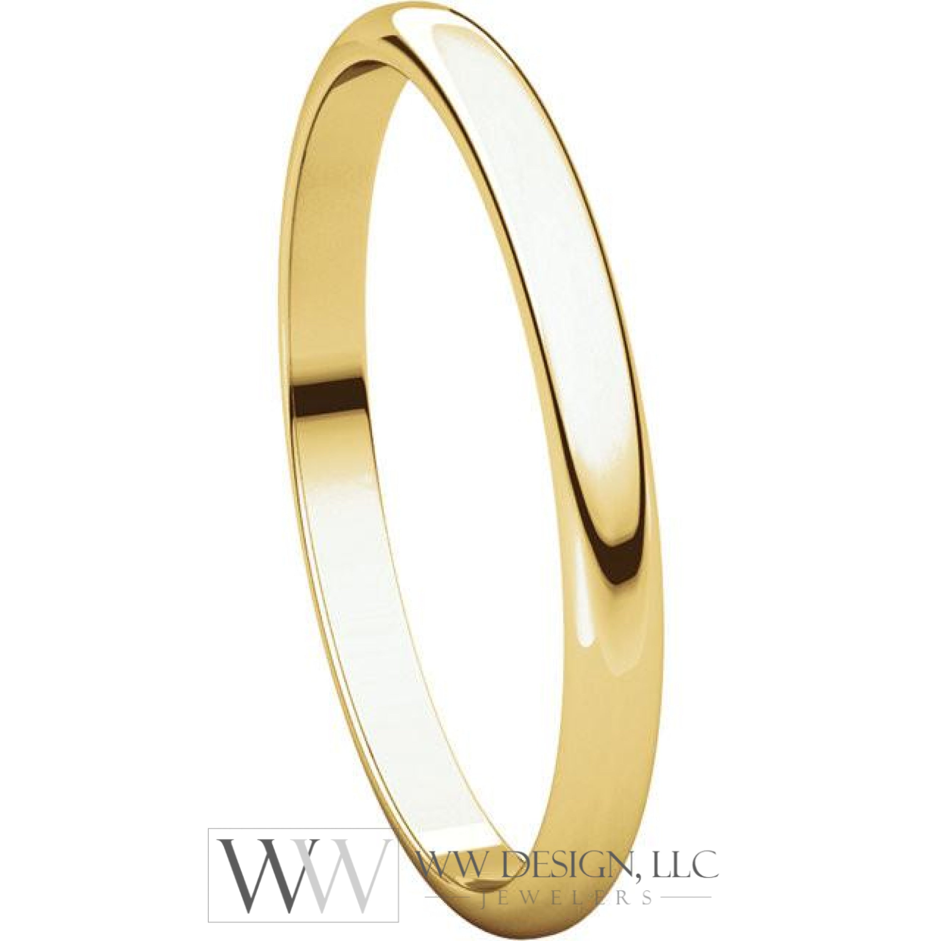 2mm Half Round Light Wedding Band Stackable Ring - 14k Gold (Y, W, or R), Palladium, Platinum, Sterling Silver