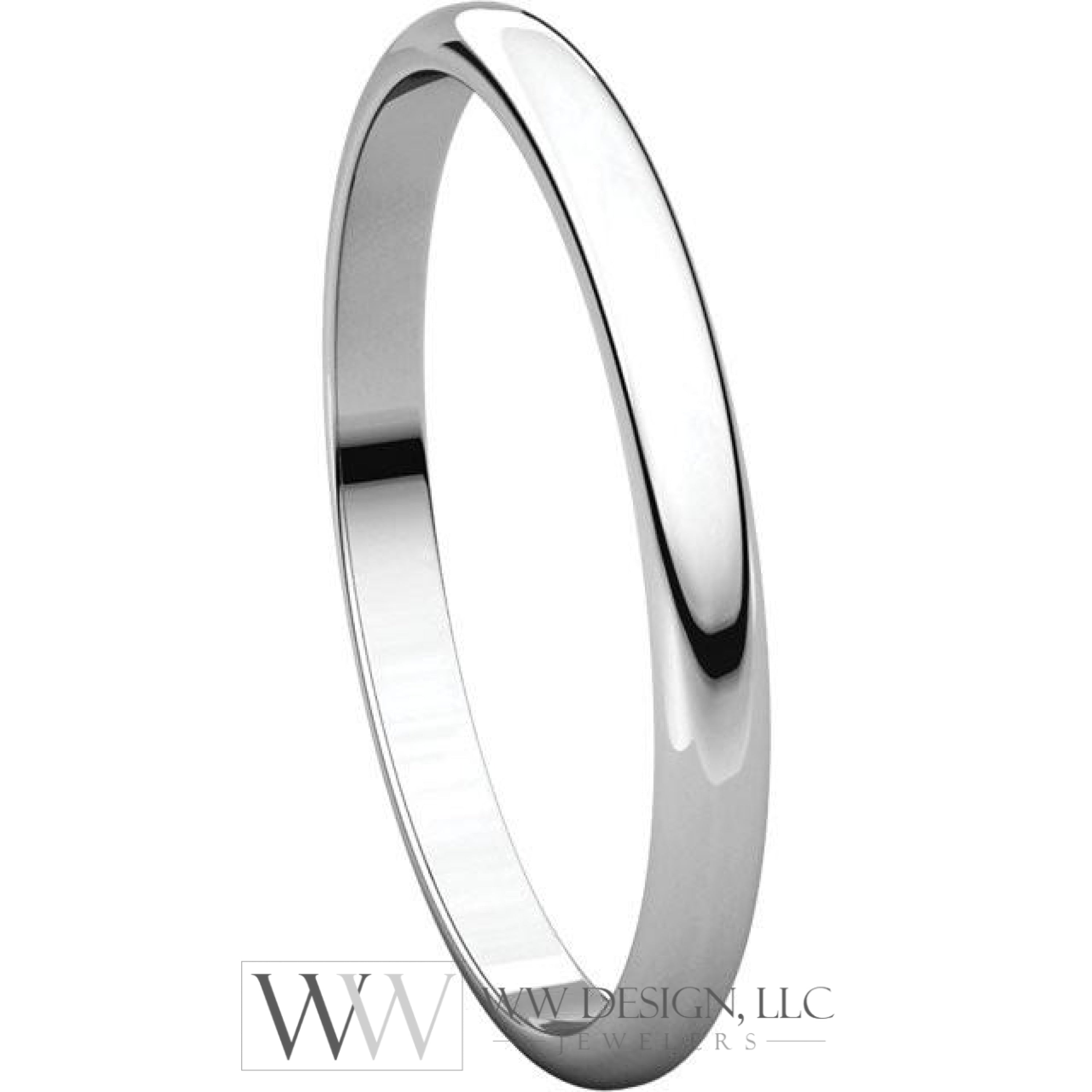 2mm Half Round Light Wedding Band Stackable Ring - 14k Gold (Y, W, or R), Palladium, Platinum, Sterling Silver