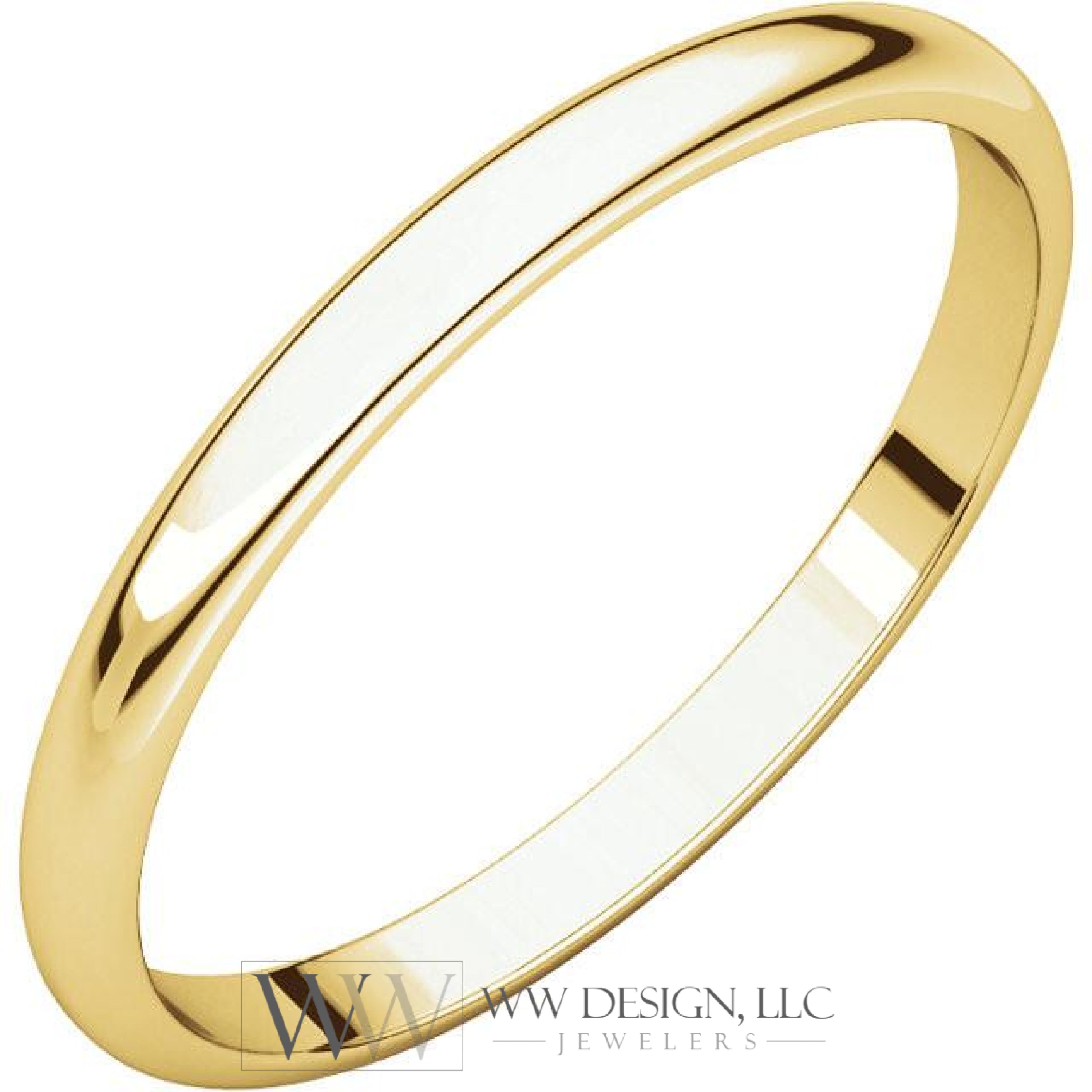 2mm Half Round Light Wedding Band Stackable Ring - 14k Gold (Y, W, or R), Palladium, Platinum, Sterling Silver