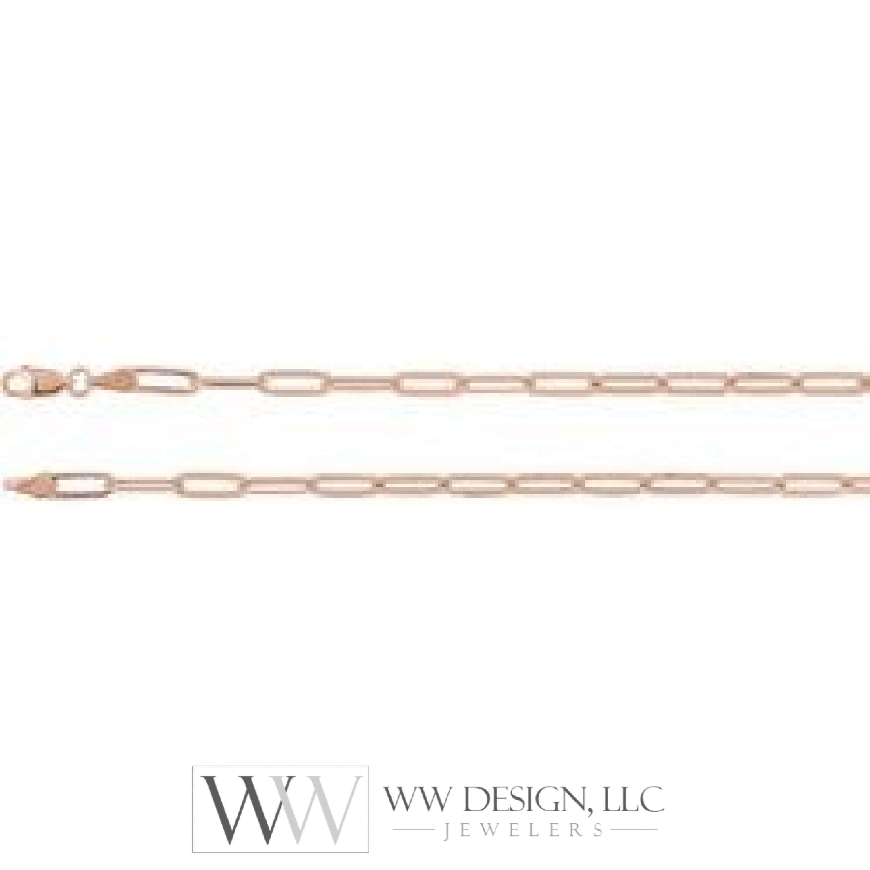 3.85 mm Thin Elongated Flat Link Paperclip Chain - 14k Gold (Y, W, or R), or Sterling Silver - wwdesignjewelers.com