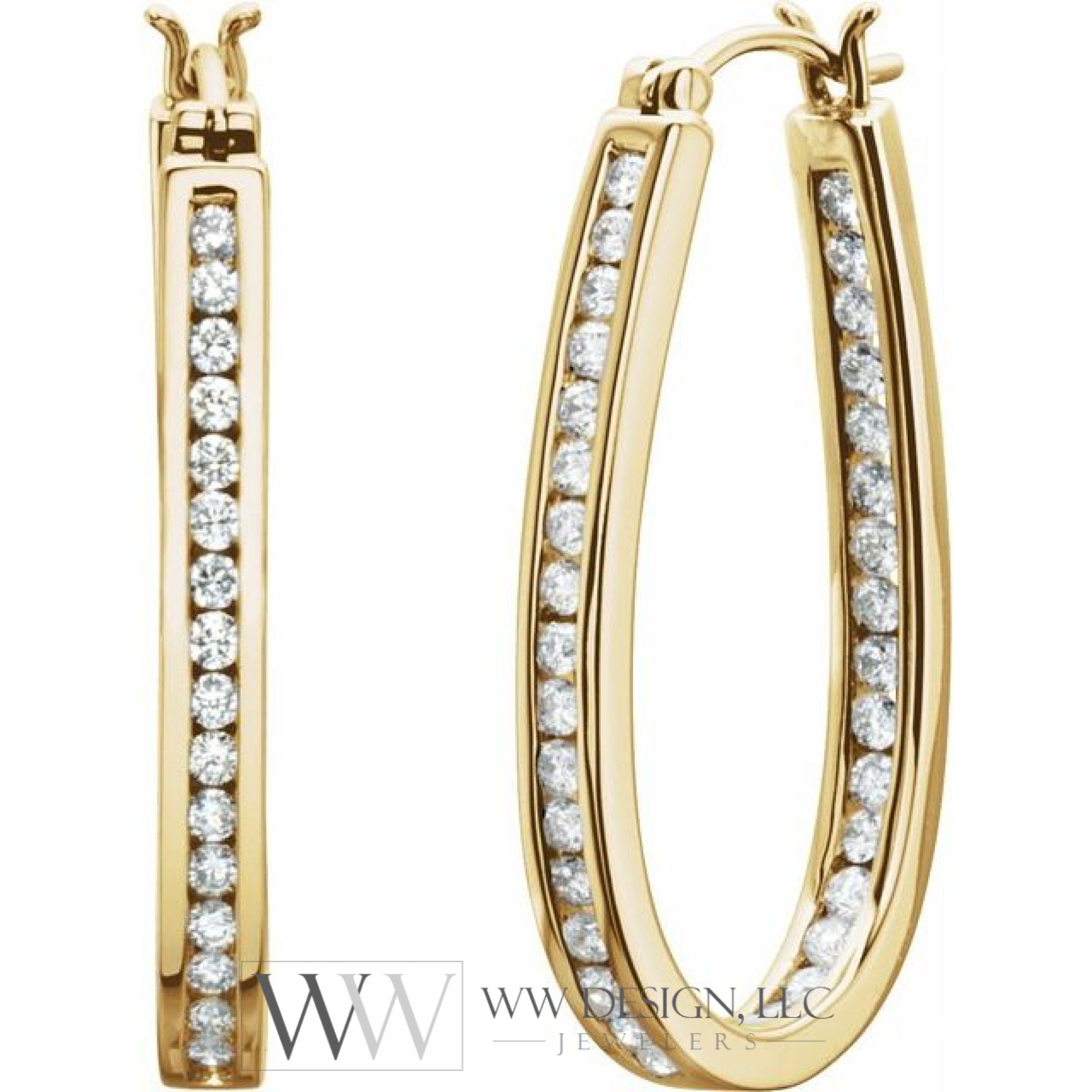 30 Mm 1 Ctw Natural Diamond Inside-Outside Hoop Earrings - 14K Gold (Y W Or R) Yellow