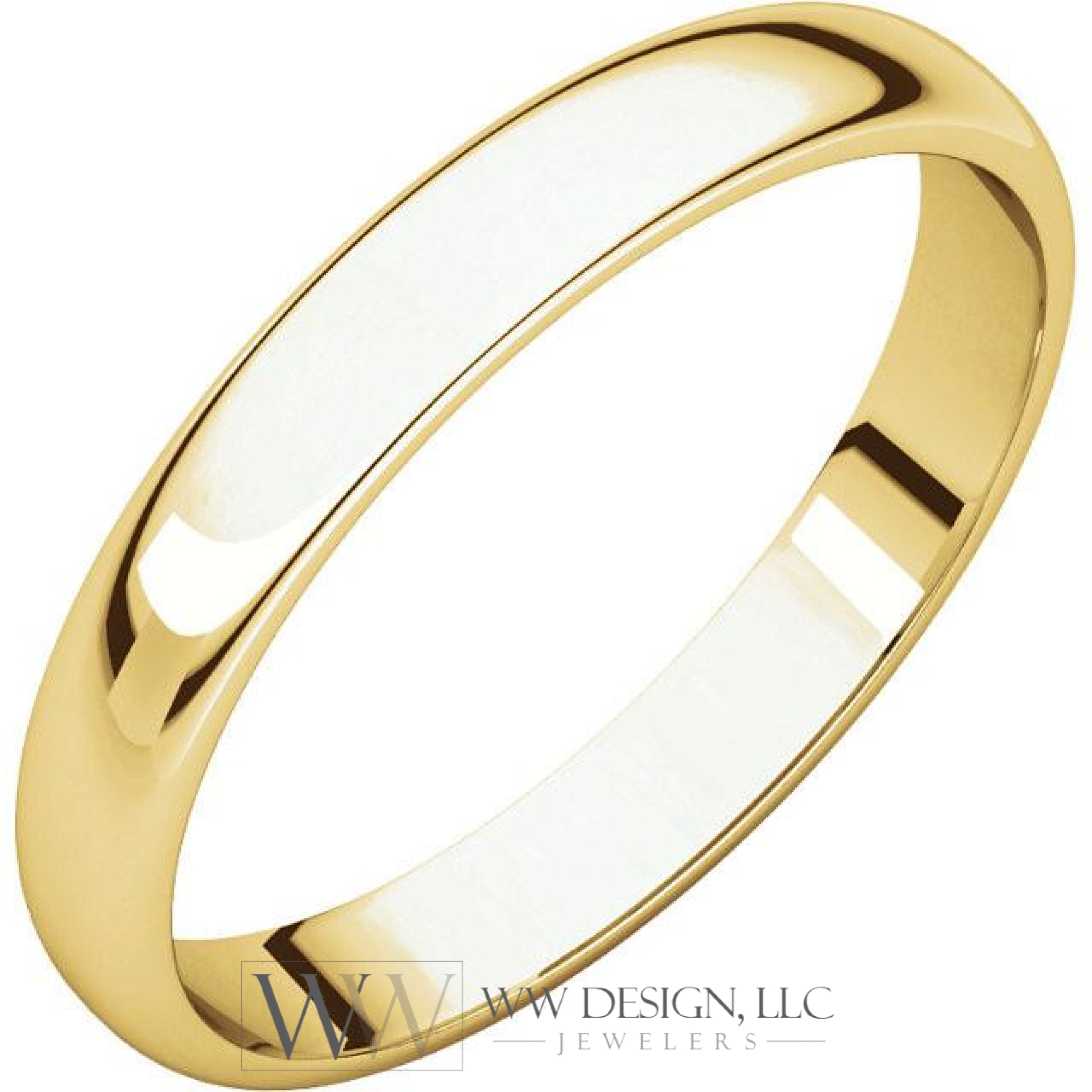 3mm Half Round Light Wedding Band Stackable Ring - 14k Gold (Y, W, or R), Palladium, Platinum, Sterling Silver