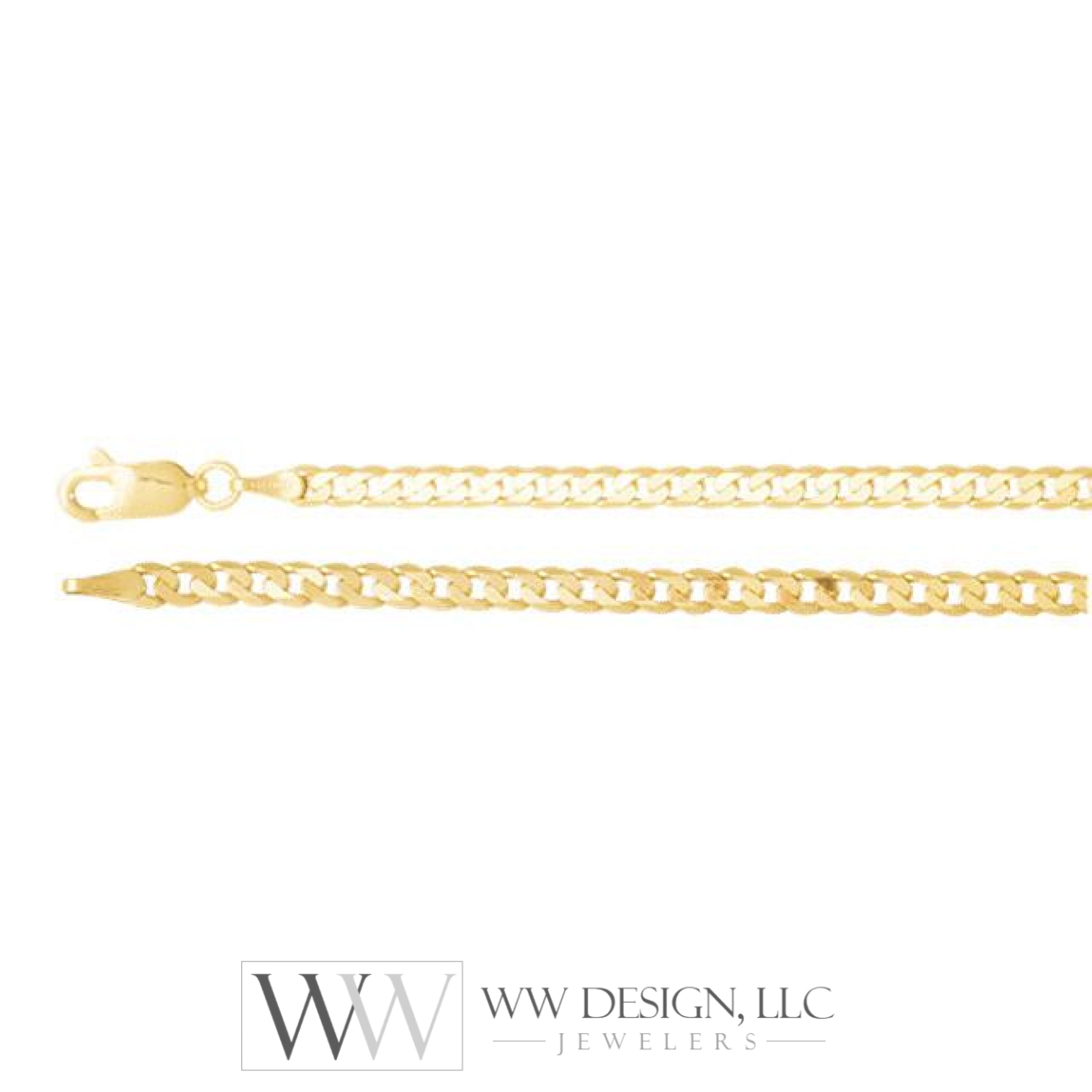 3mm Solid Curb 7" Chain Bracelet - 14K Yellow Gold