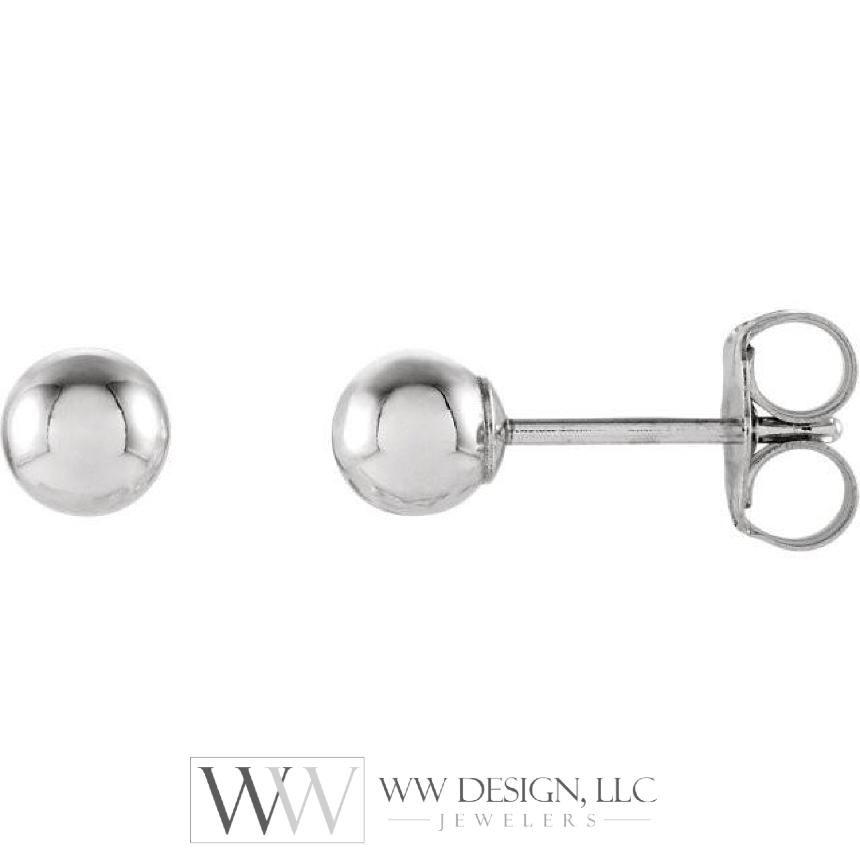 4mm Ball Earrings with Bright Finish - 14K Gold (Yellow or White)