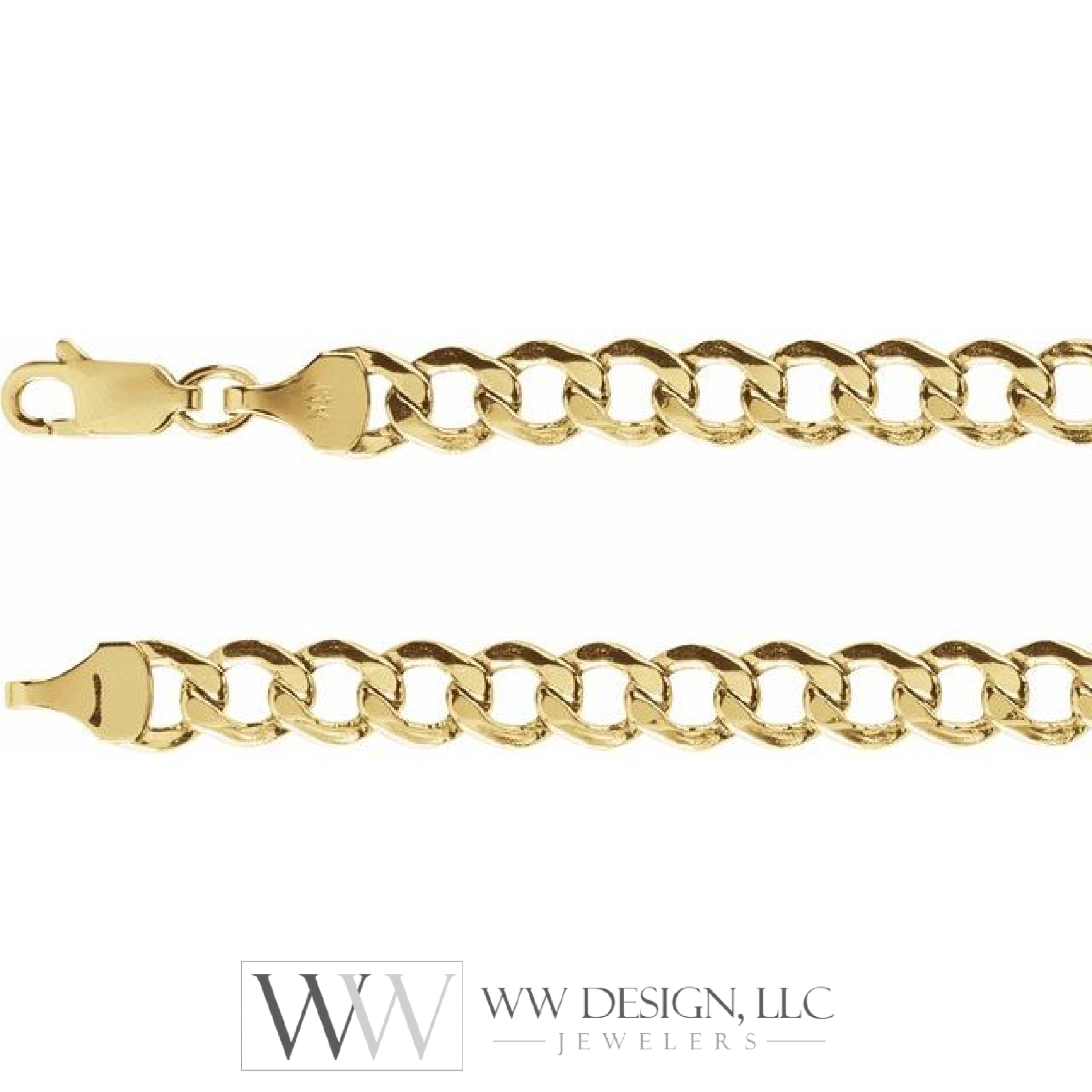 5.3mm Hollow Curb Chain Bracelet or Necklace - 14k Yellow Gold