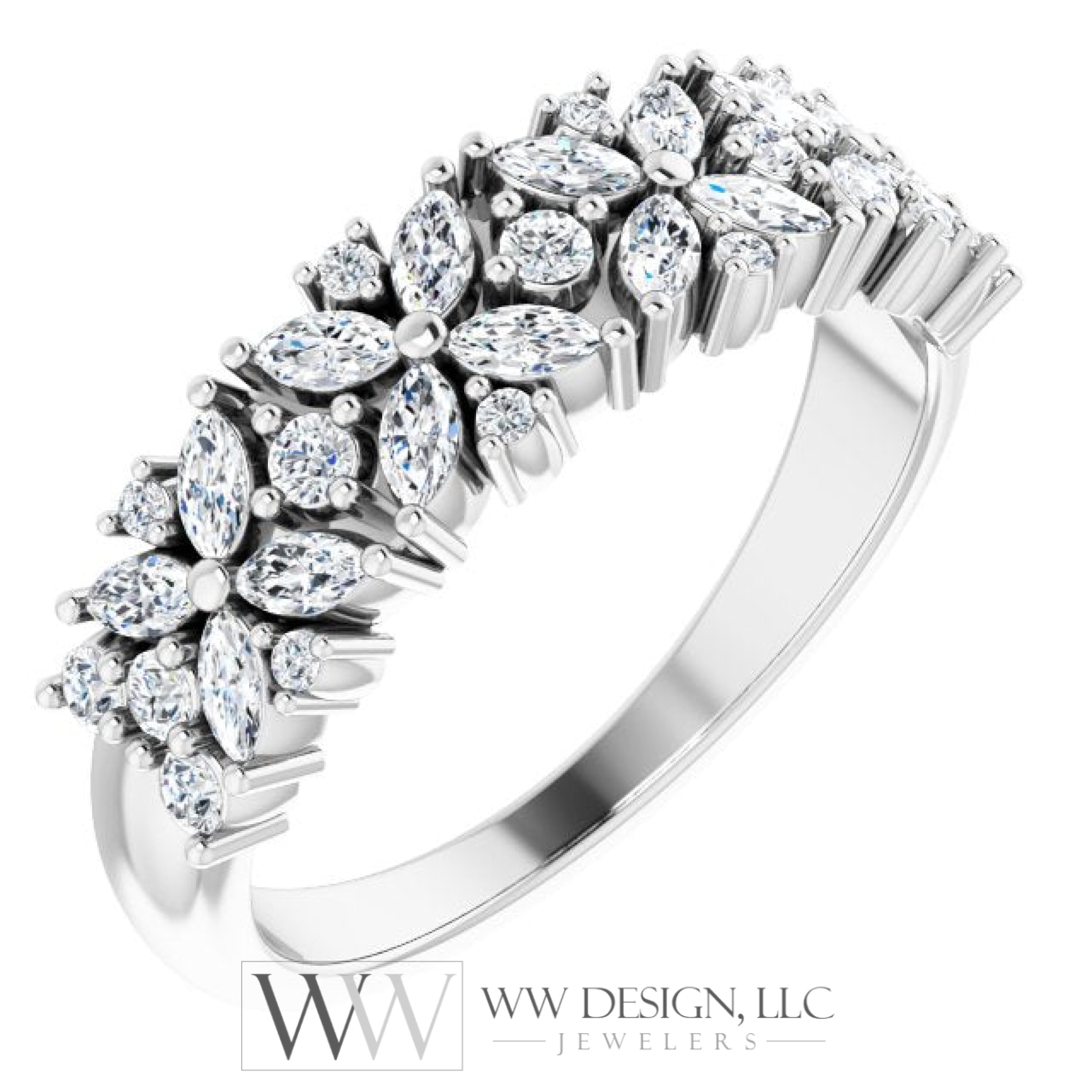 5/8 Ctw Natural Diamond Floral Anniversary Band Ring - Platinum Or 14K Gold (Y W R) Rings