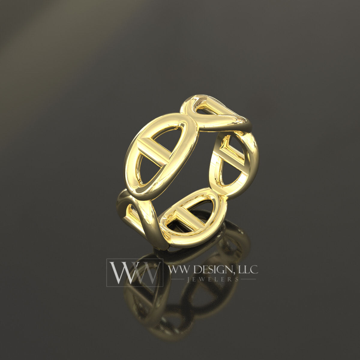 8mm Wide Anchor Chain Style Ring - Wedding Band Stackable Ring - 14k or 18k Gold (Y, W, or R), 22k Gold, Platinum, Palladium, Sterling Silver