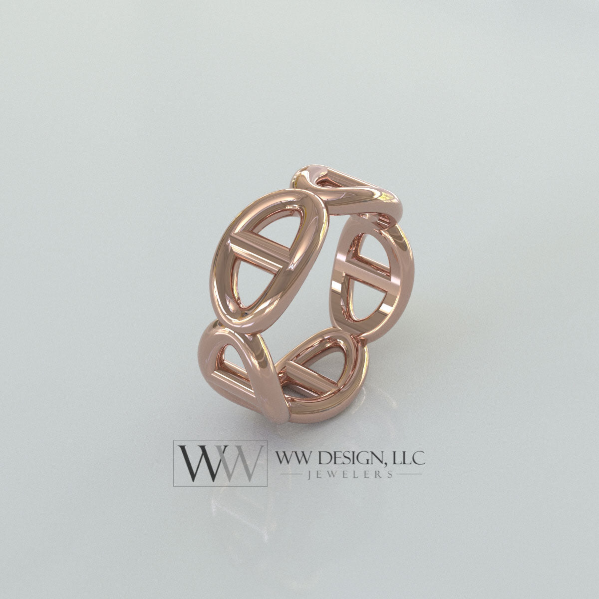 8mm Wide Anchor Chain Style Ring - Wedding Band Stackable Ring - 14k or 18k Gold (Y, W, or R), 22k Gold, Platinum, Palladium, Sterling Silver