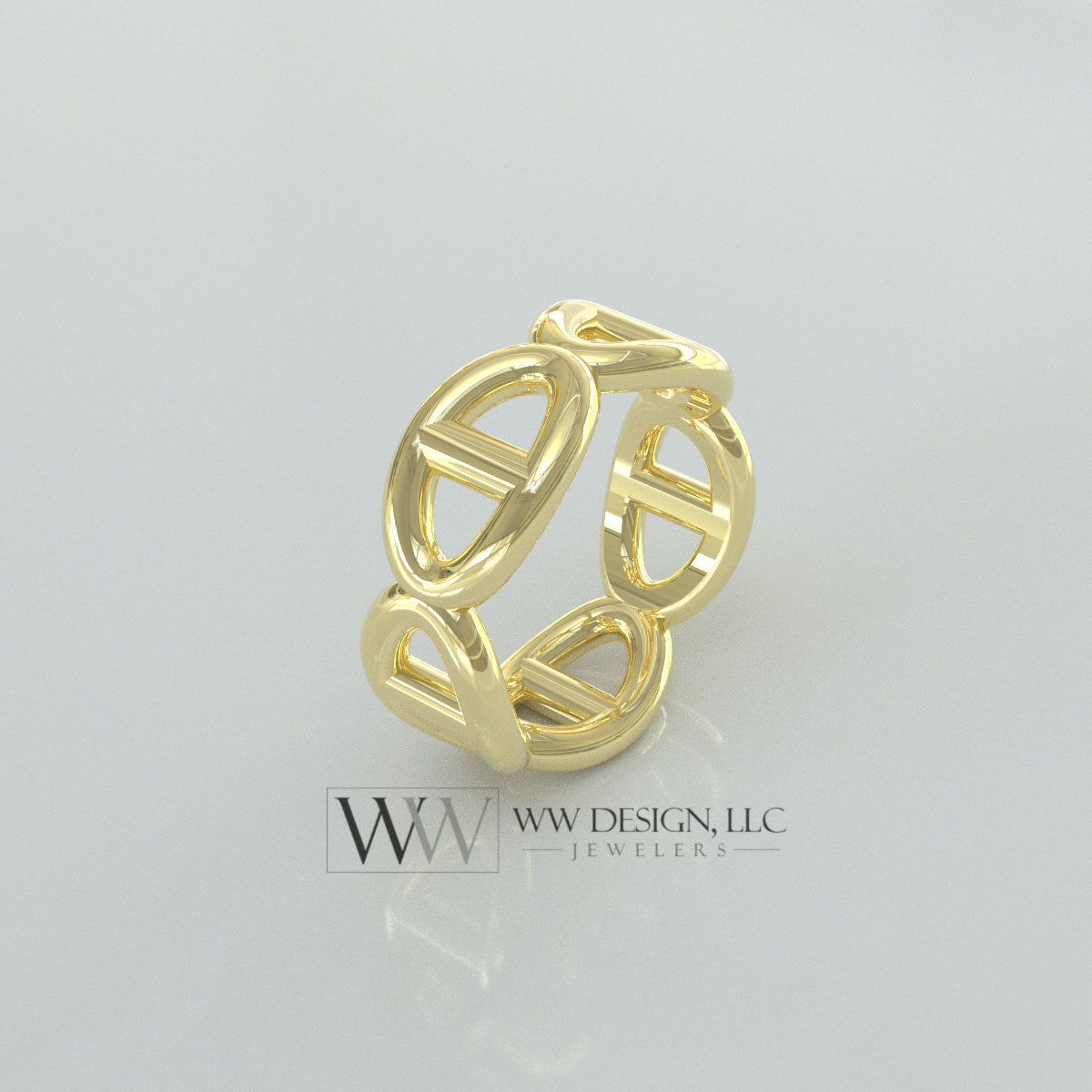 8mm Wide Anchor Chain Style Ring - Wedding Band Stackable Ring - 14k or 18k Gold (Y, W, or R), 22k Gold, Platinum, Palladium, Sterling Silver