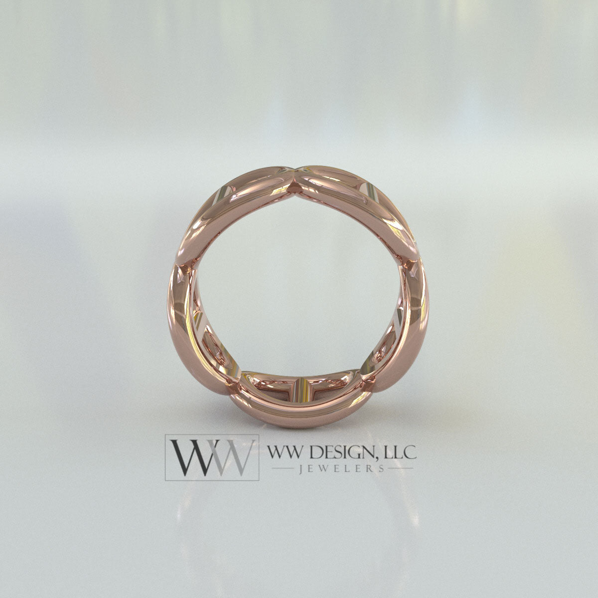 8mm Wide Anchor Chain Style Ring - Wedding Band Stackable Ring - 14k or 18k Gold (Y, W, or R), 22k Gold, Platinum, Palladium, Sterling Silver