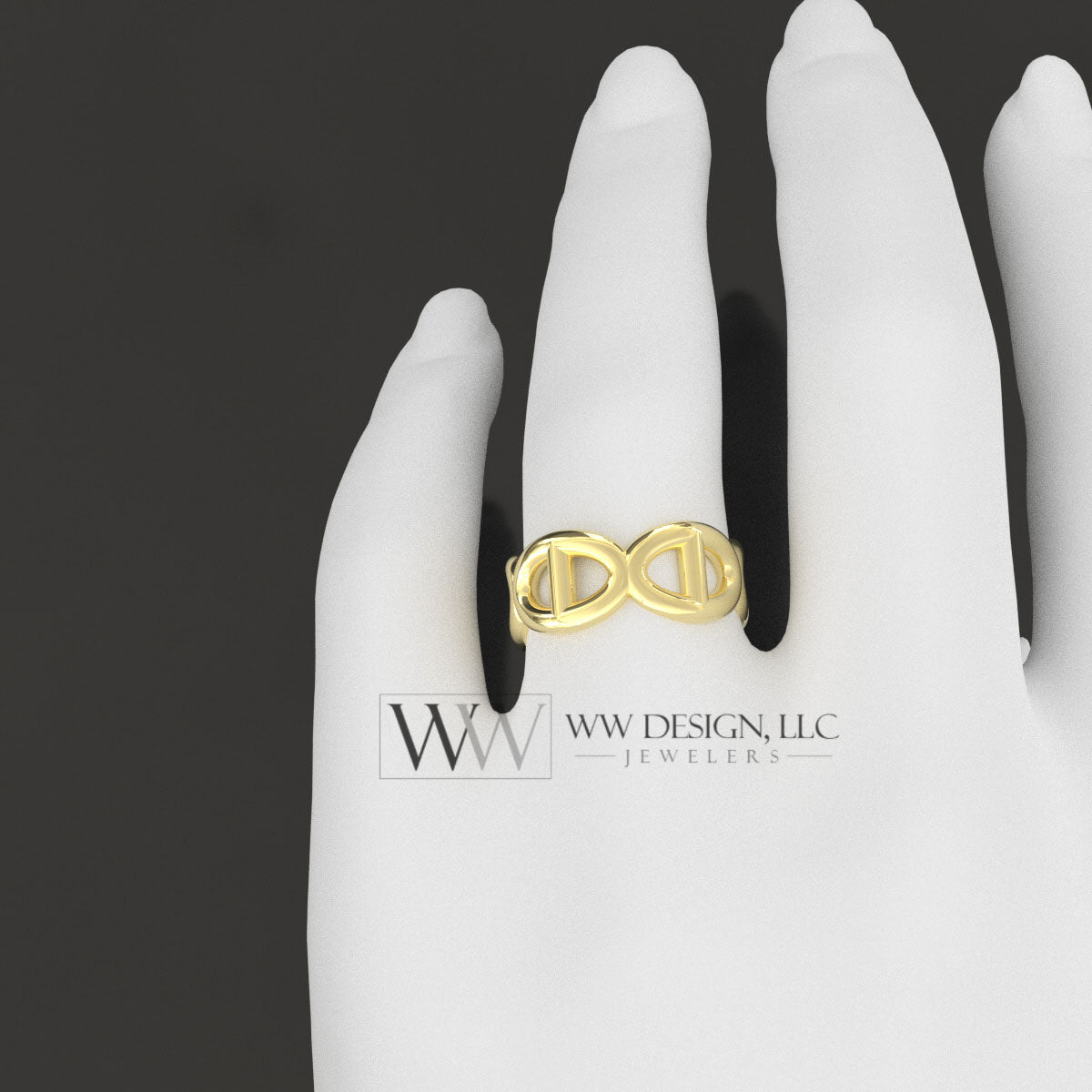 8mm Wide Anchor Chain Style Ring - Wedding Band Stackable Ring - 14k or 18k Gold (Y, W, or R), 22k Gold, Platinum, Palladium, Sterling Silver