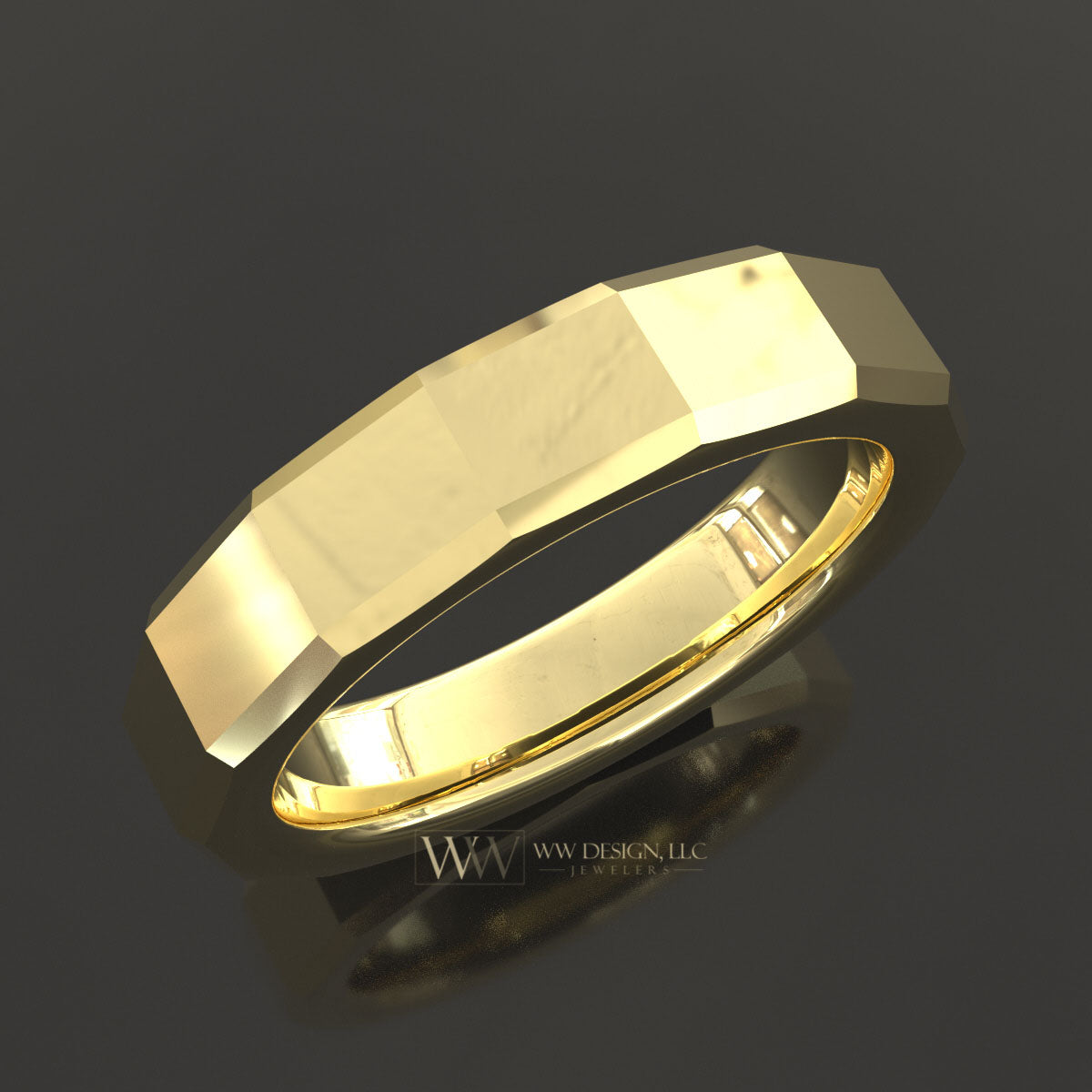 5mm Faceted Ring Wedding Band - 10k, 14k, 18k, 22k Gold, Platinum, Palladium